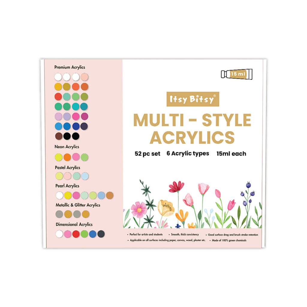 Multi Style Acrylics Set 52 Colors X 15ml each Box