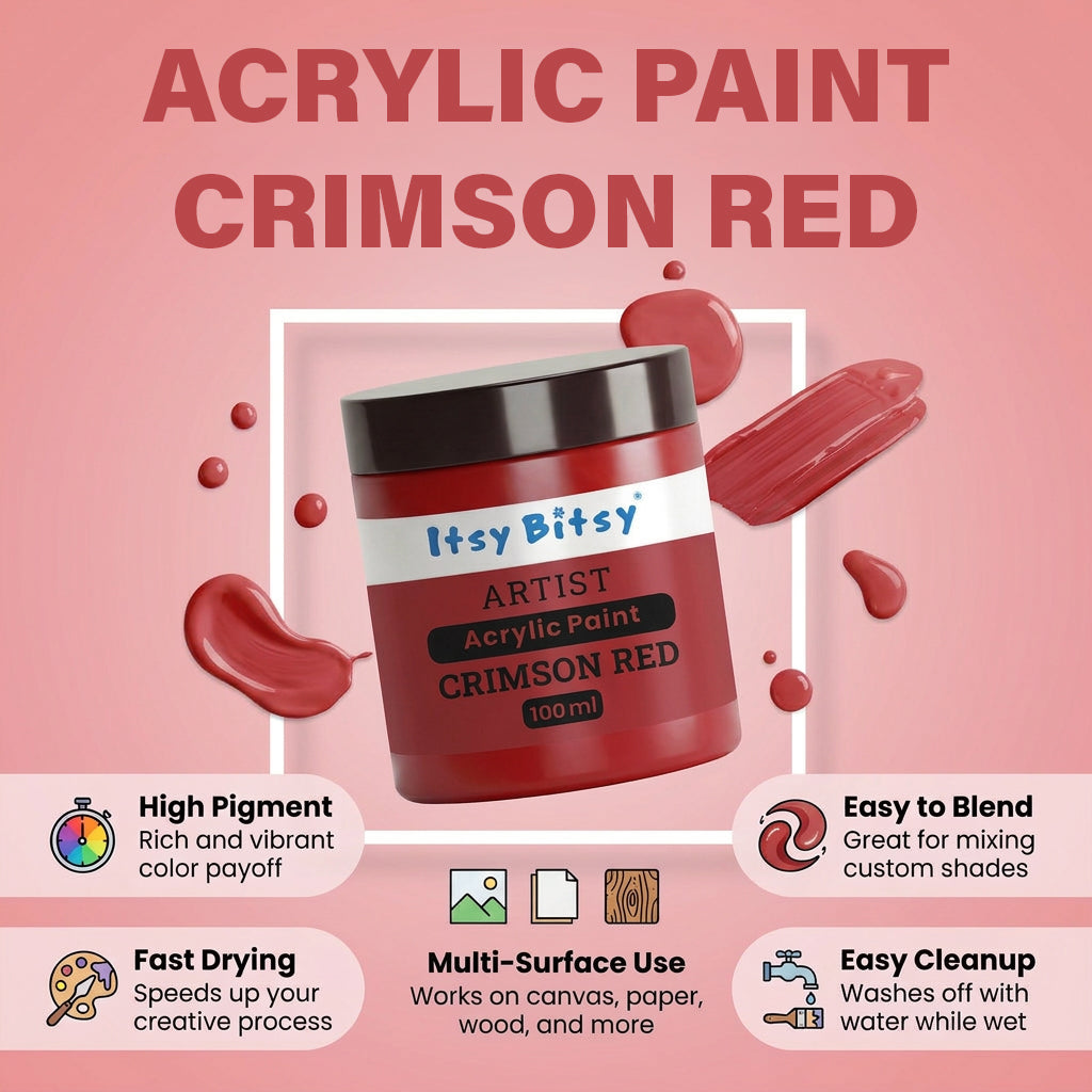 Artists Acrylic Colour Crimson Red 100ml Bottle