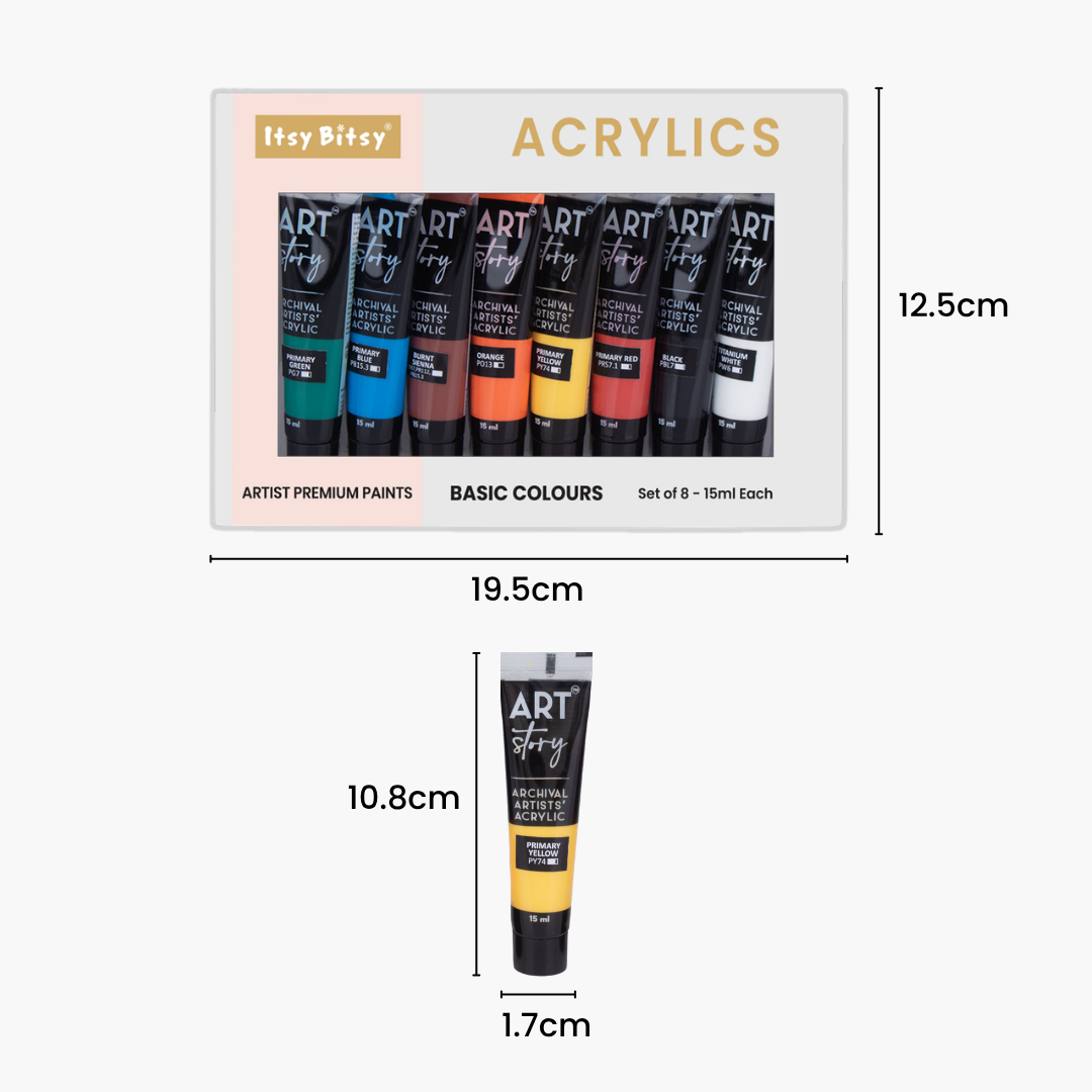 Artists Acrylic Set Basic 8 Colours X 15ml each IB