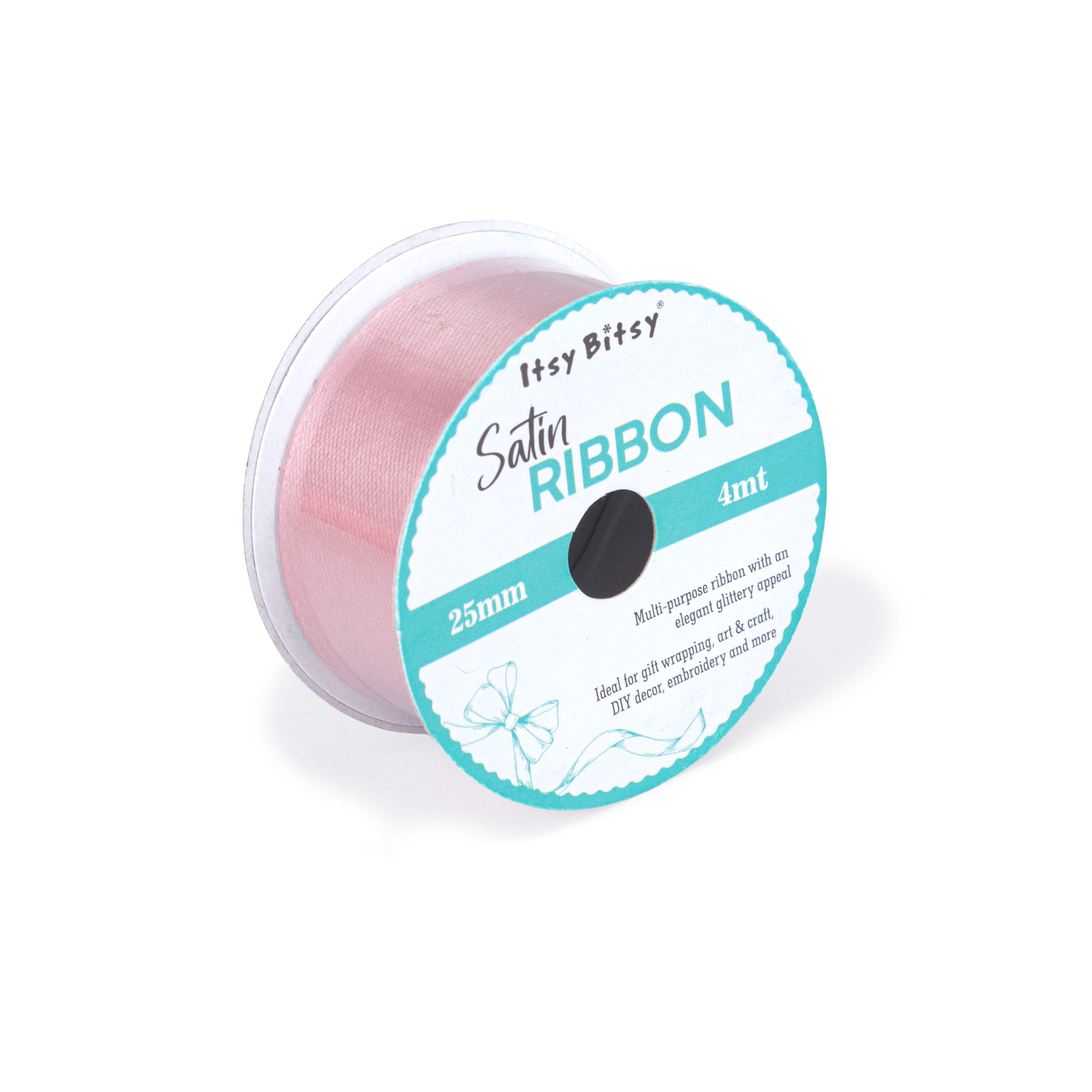 Satin Ribbon 25mm Pastel Pink 4mtr 1 Roll