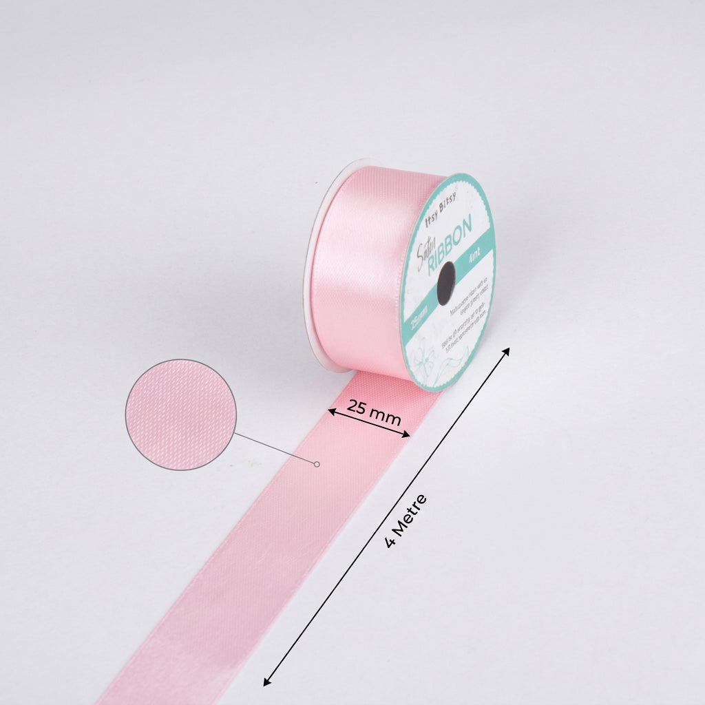 Satin Ribbon 25mm Pastel Pink 4mtr 1 Roll