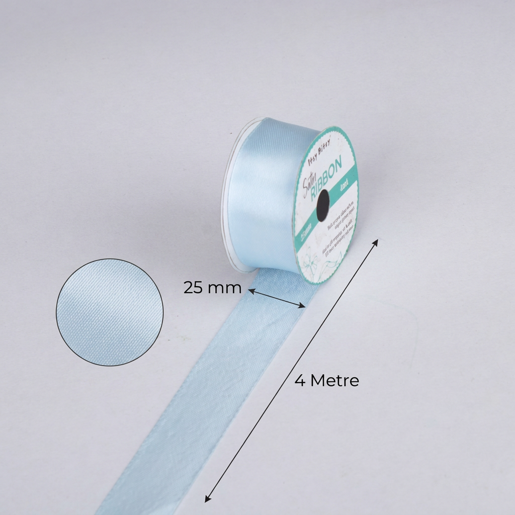 Satin Ribbon 25mm Pastel Blue 4mtr 1 Roll