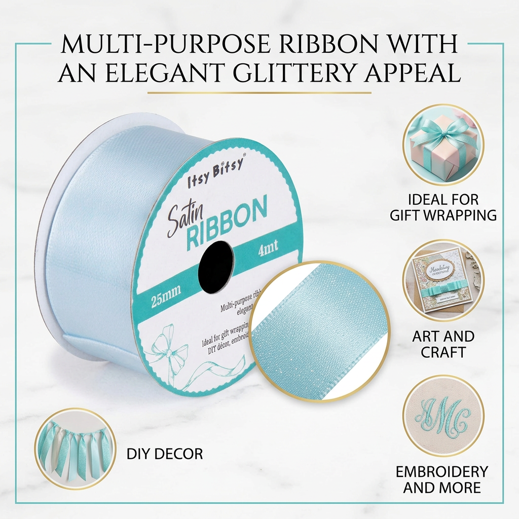 Satin Ribbon 25mm Pastel Blue 4mtr 1 Roll