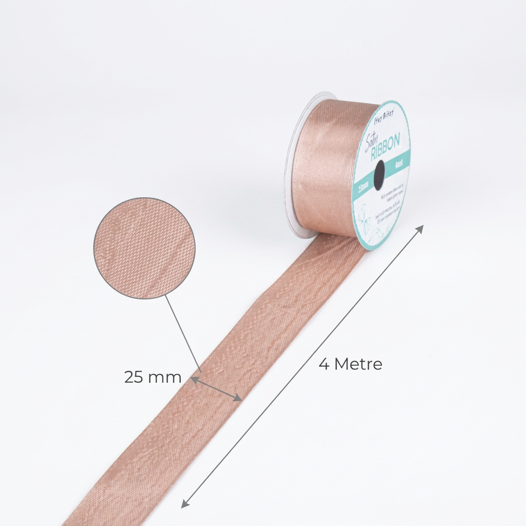 Satin Ribbon 25mm Latte 4mtr 1 Roll