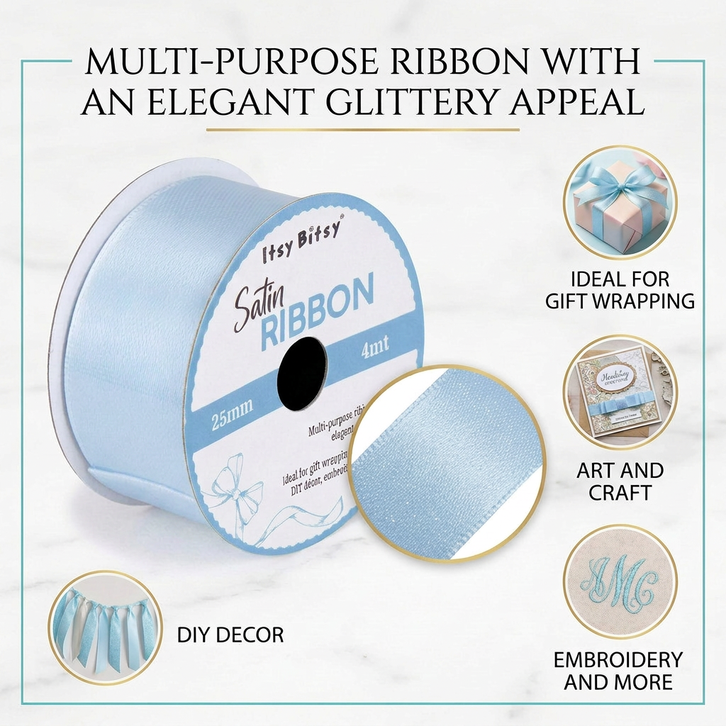 Satin Ribbon 25mm Sky Blue 4mtr 1 Roll