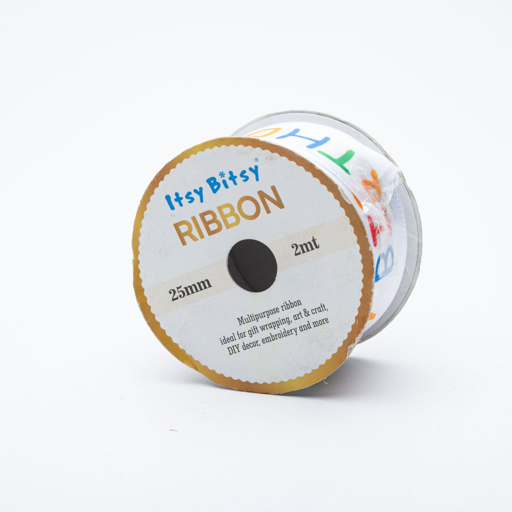 Happy Birthday Multi-colour Printed White Stain Ribbon 25mm 2mtr