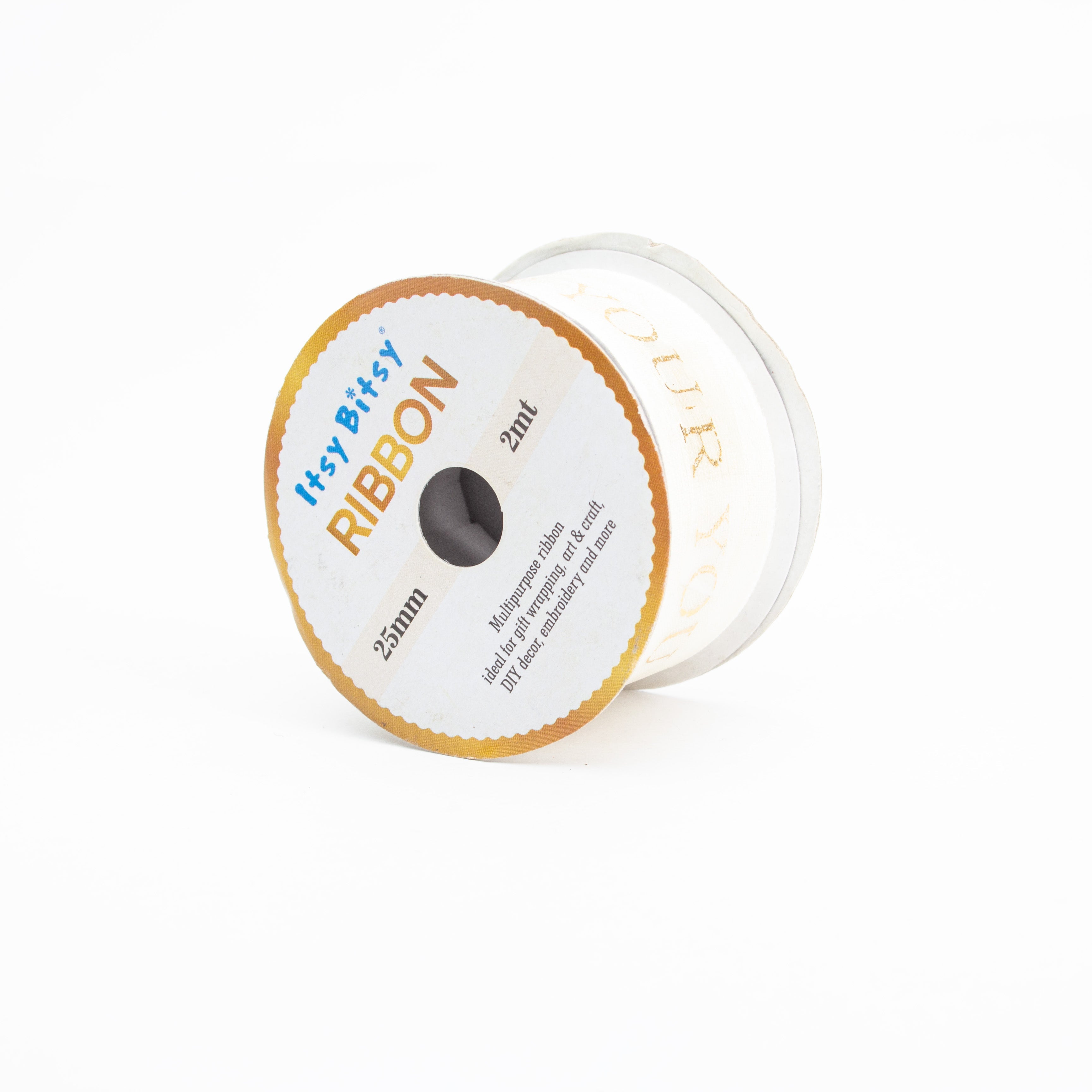 Gold Printed Just for You Organza Ribbon Cream Colour 25mm 2mtr