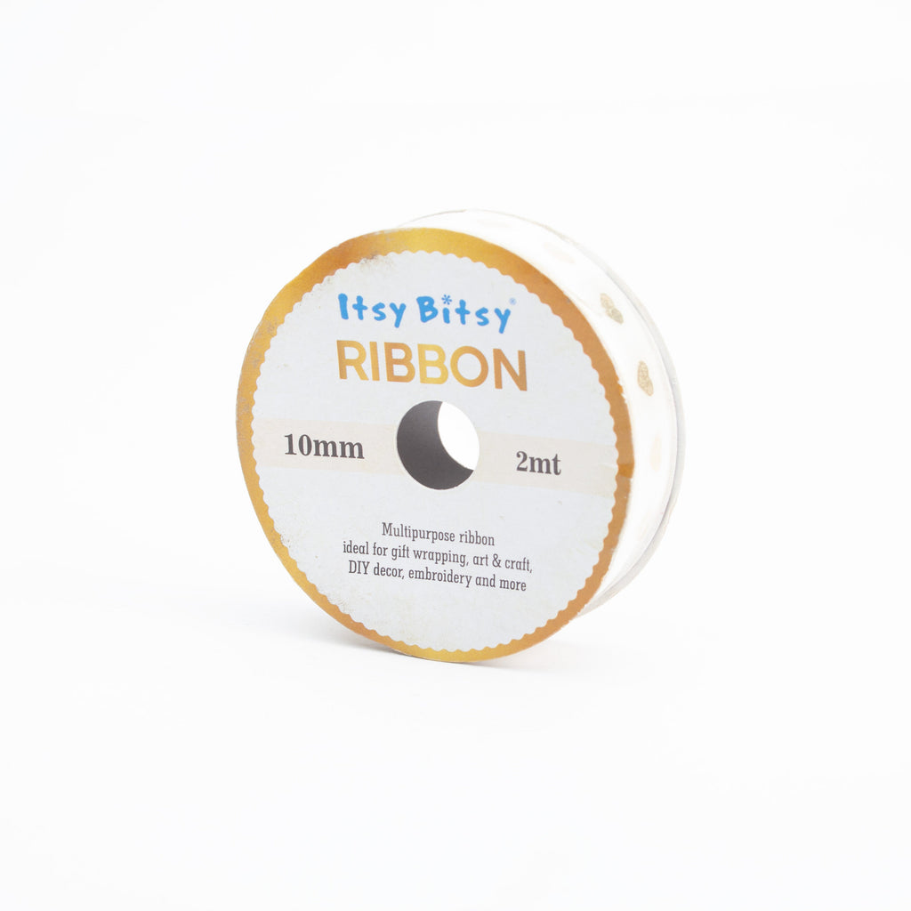 Gold Heart Printed Stain Ribbon Cream Colour 10mm 2mtr