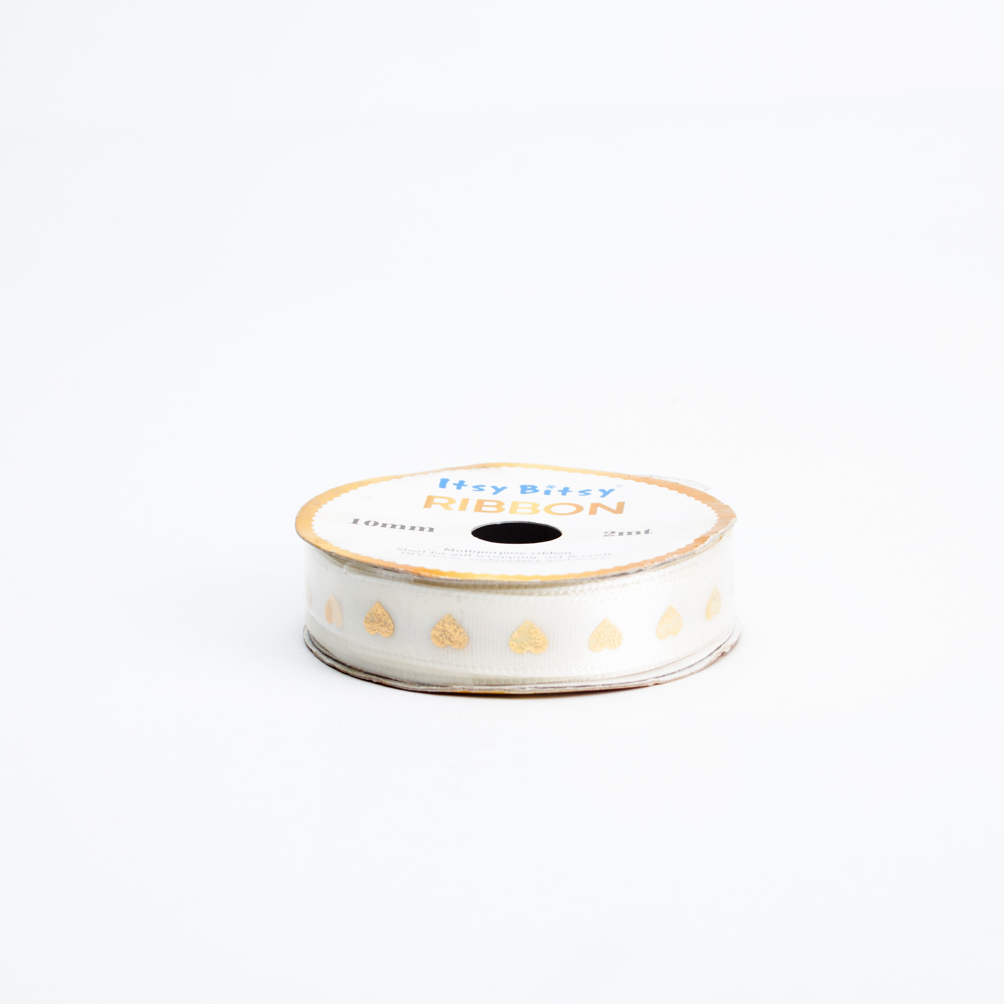 Gold Heart Printed Stain Ribbon Cream Colour 10mm 2mtr