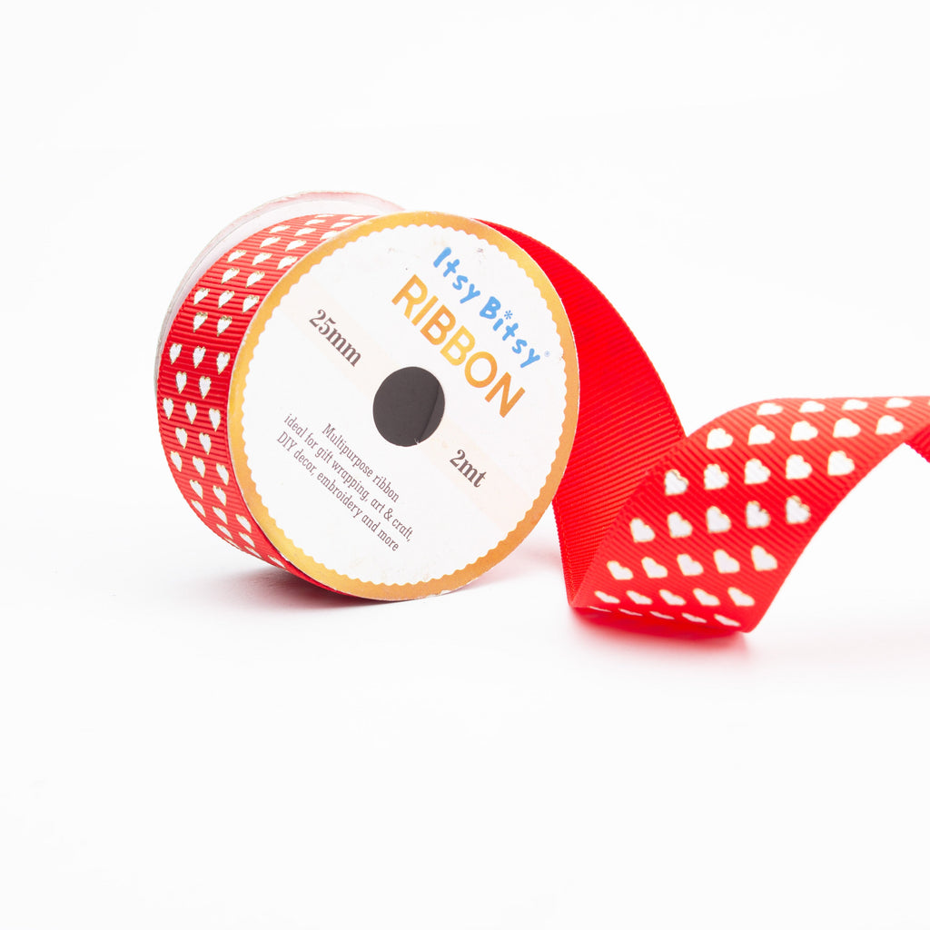 Grosgrain Ribbon printed Heart 25mm 2mtr