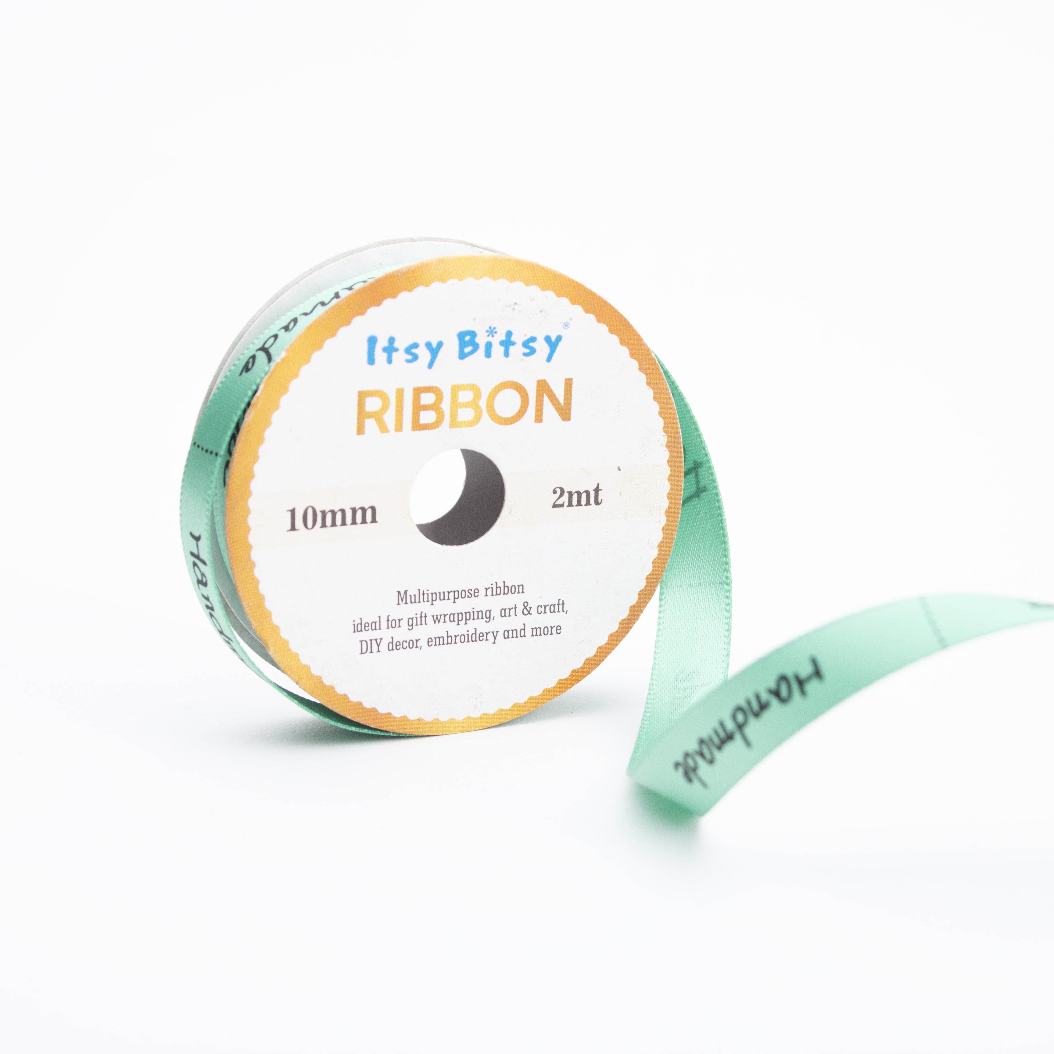 Green Printed Handmade Ribbon 10mm 2mtr