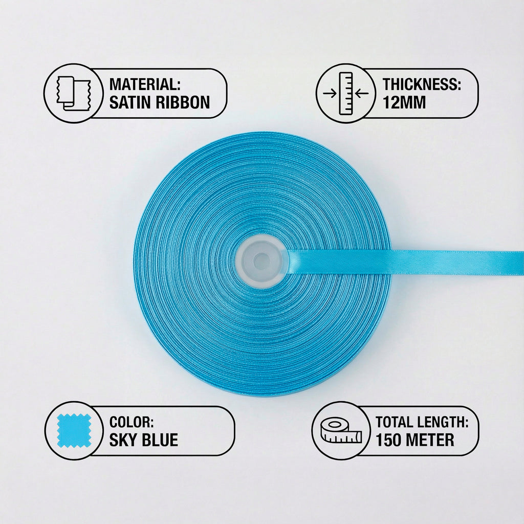 Satin Ribbon 12Mm 150Mtr  Sky Blue