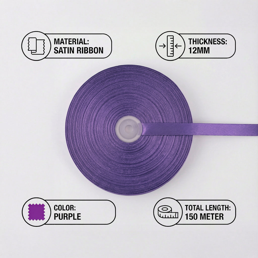 Satin Ribbon 12Mm 150Mtr  Purple