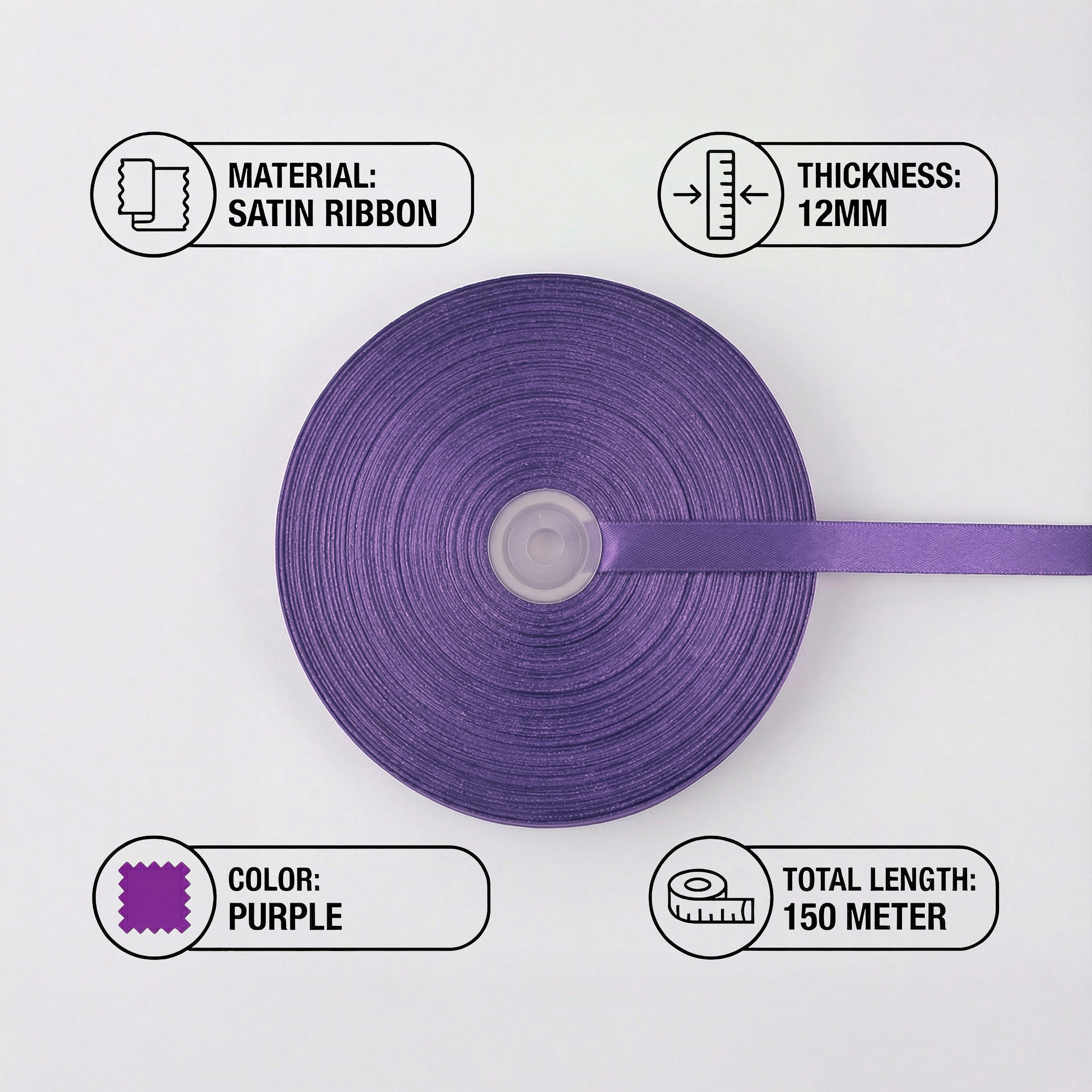 Satin Ribbon 12Mm 150Mtr  Purple