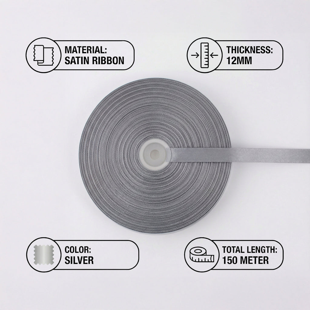 Satin Ribbon 12Mm 150Mtr  Silver