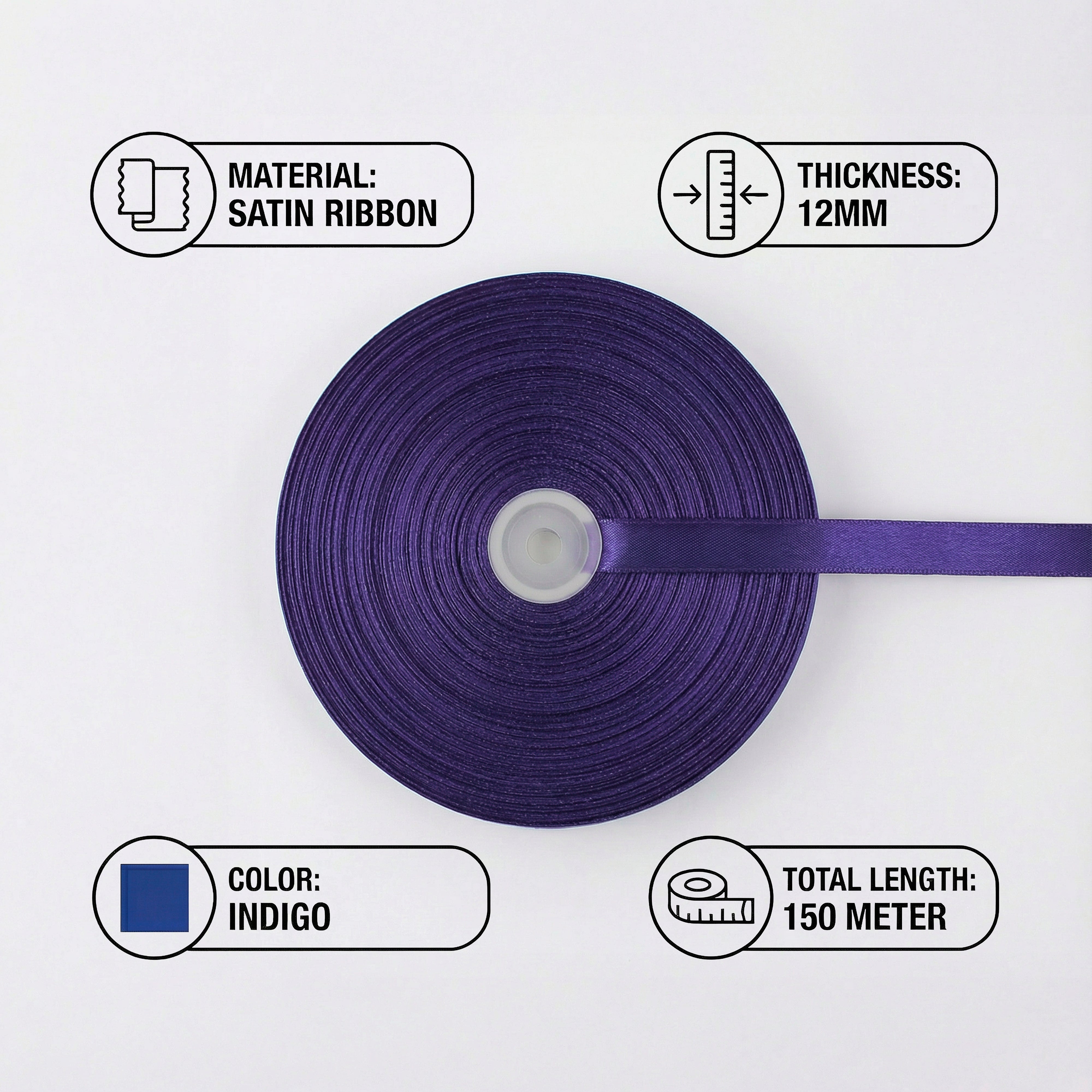 Satin Ribbon 12Mm 150Mtr  Indigo