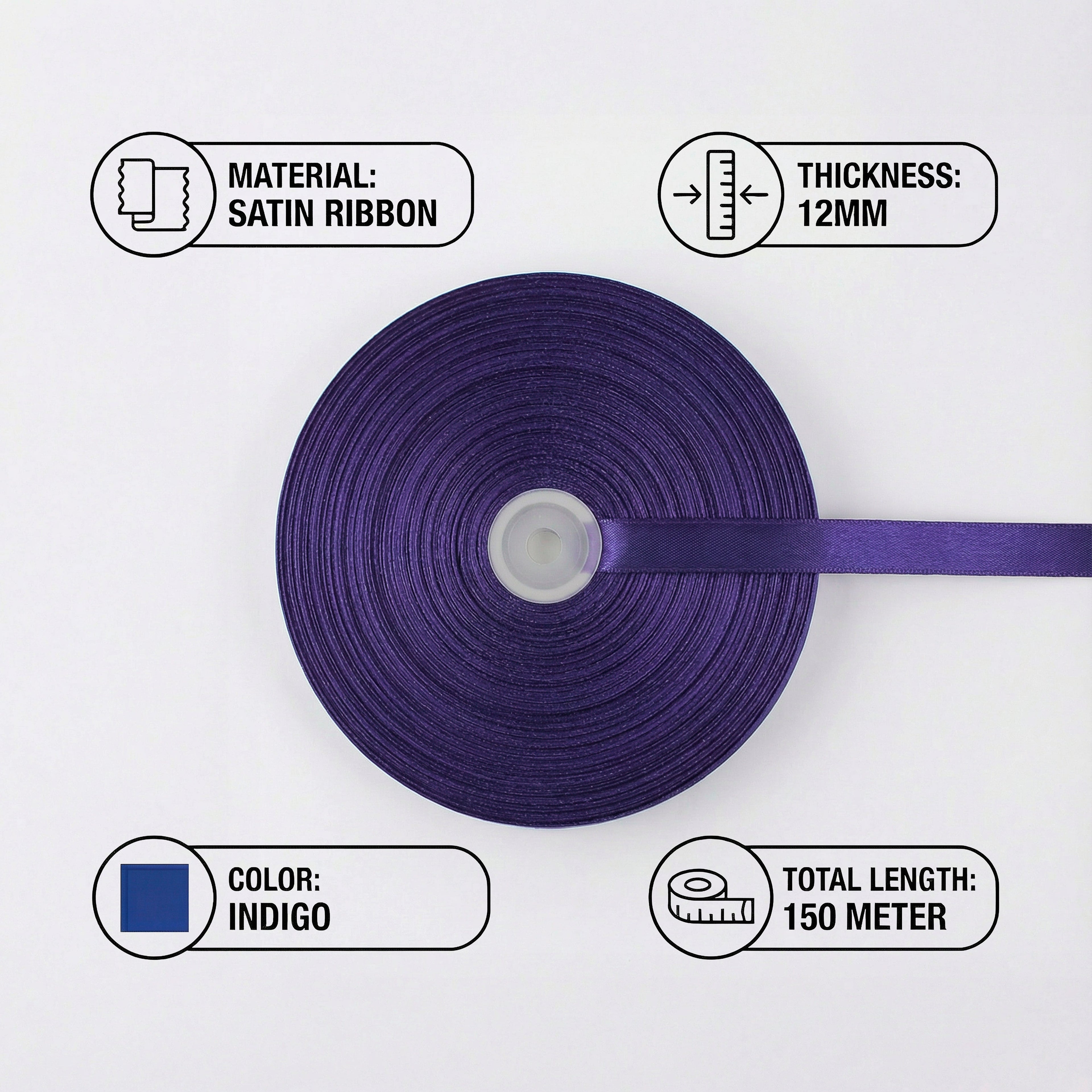 Satin Ribbon 12Mm 150Mtr  Indigo