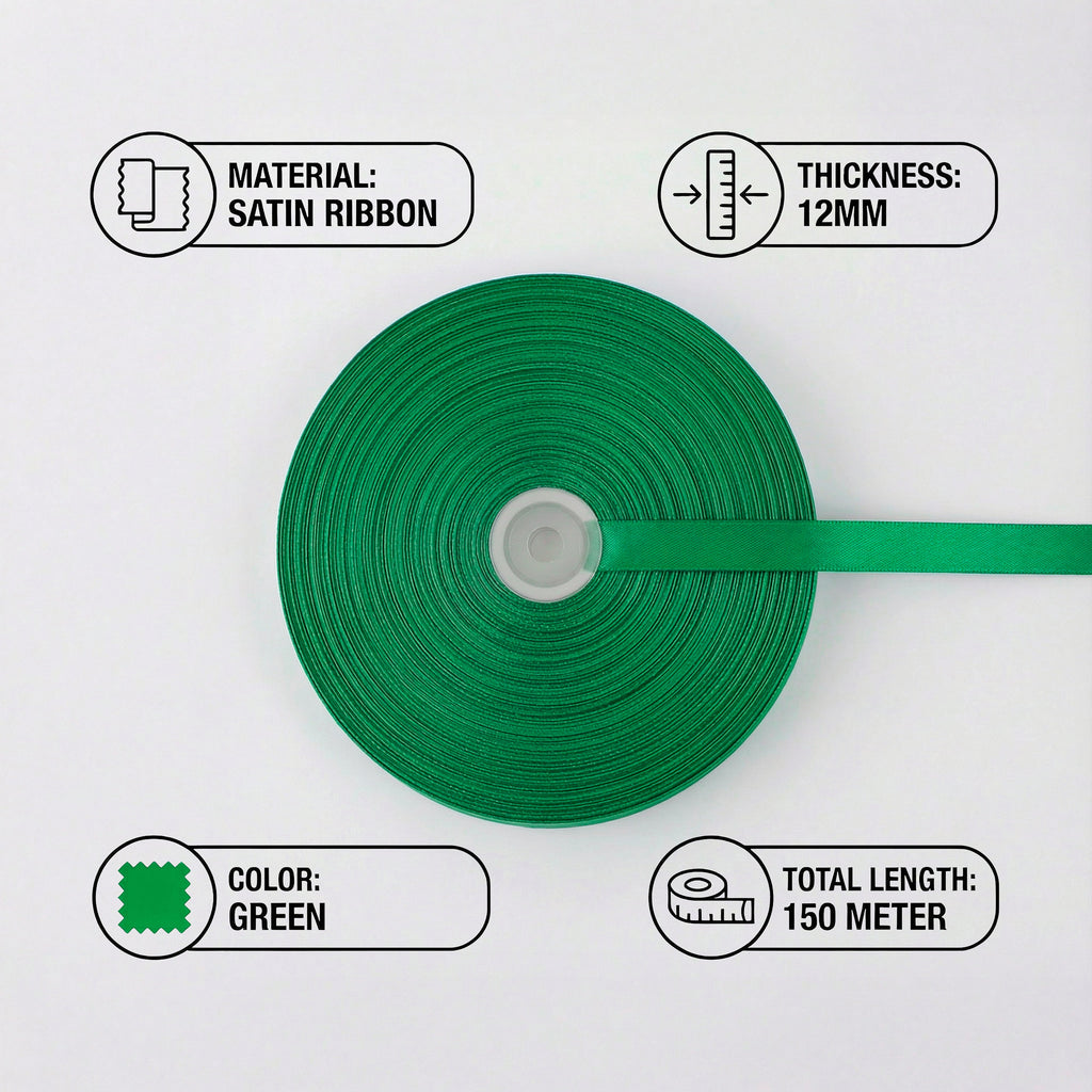 Satin Ribbon 12Mm 150Mtr  Green