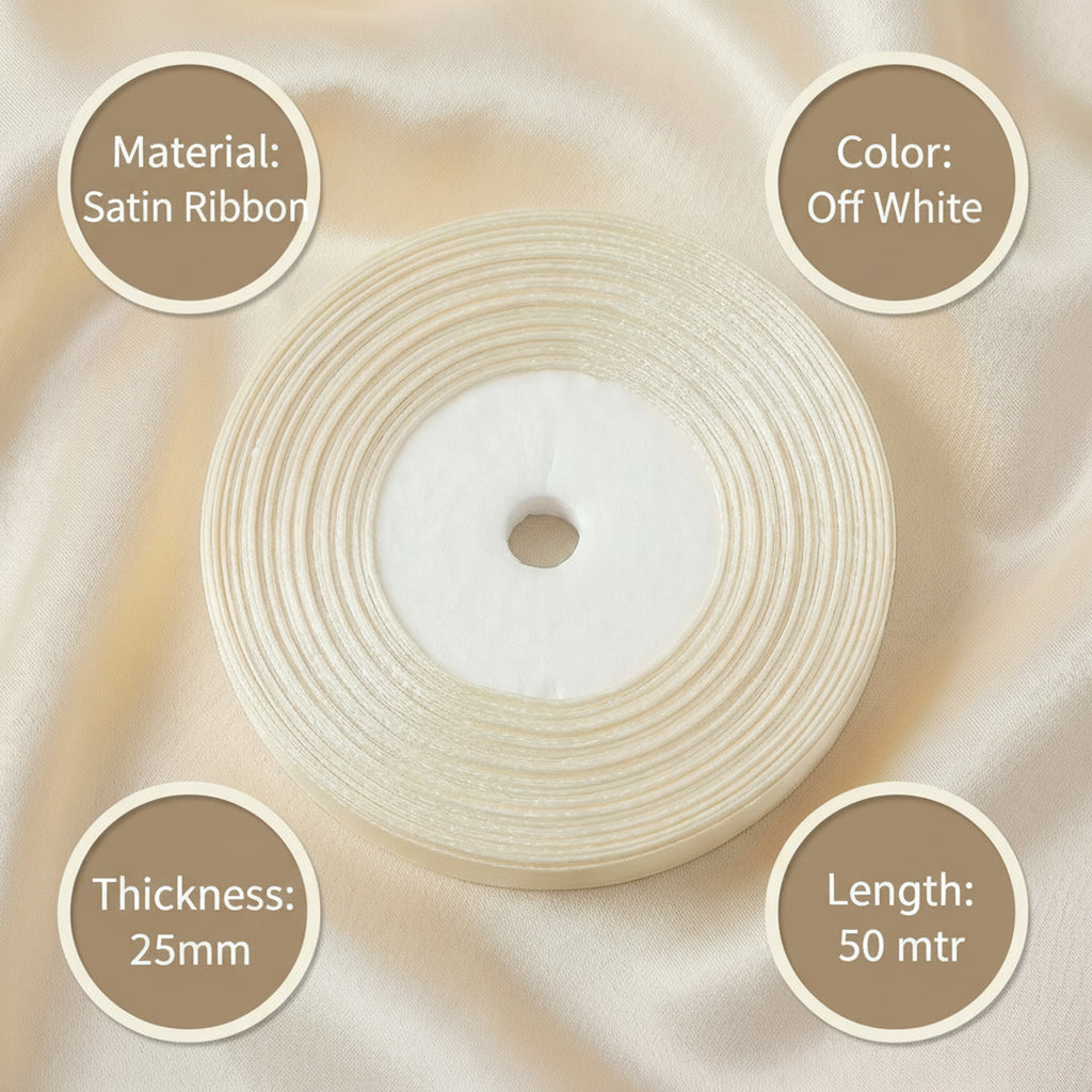 Satin Ribbon 25Mm 50Mtr Off White