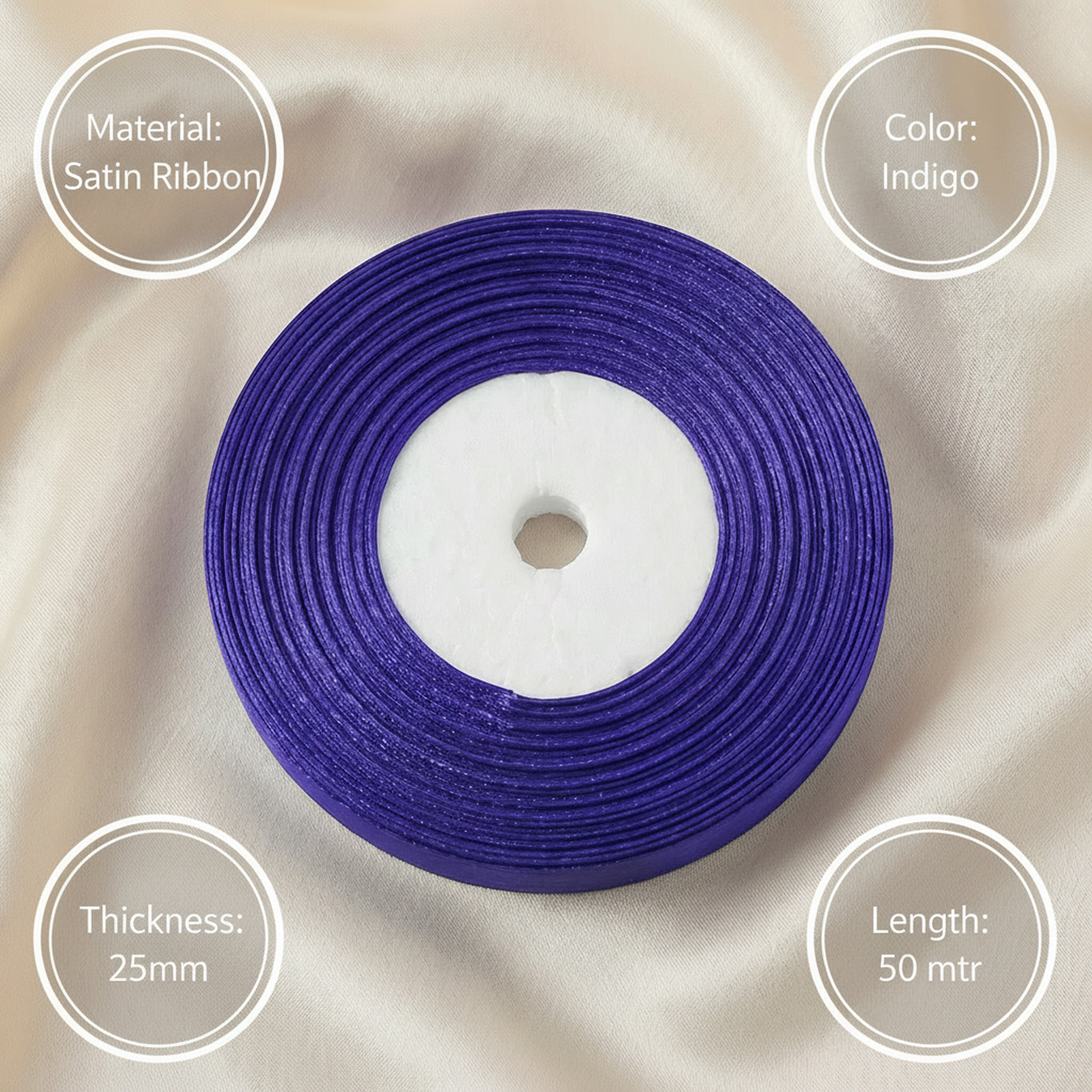 Satin Ribbon 25Mm 50Mtr Indigo