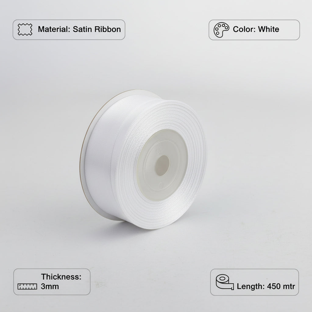 Satin Ribbon 3Mm 60Mtr White