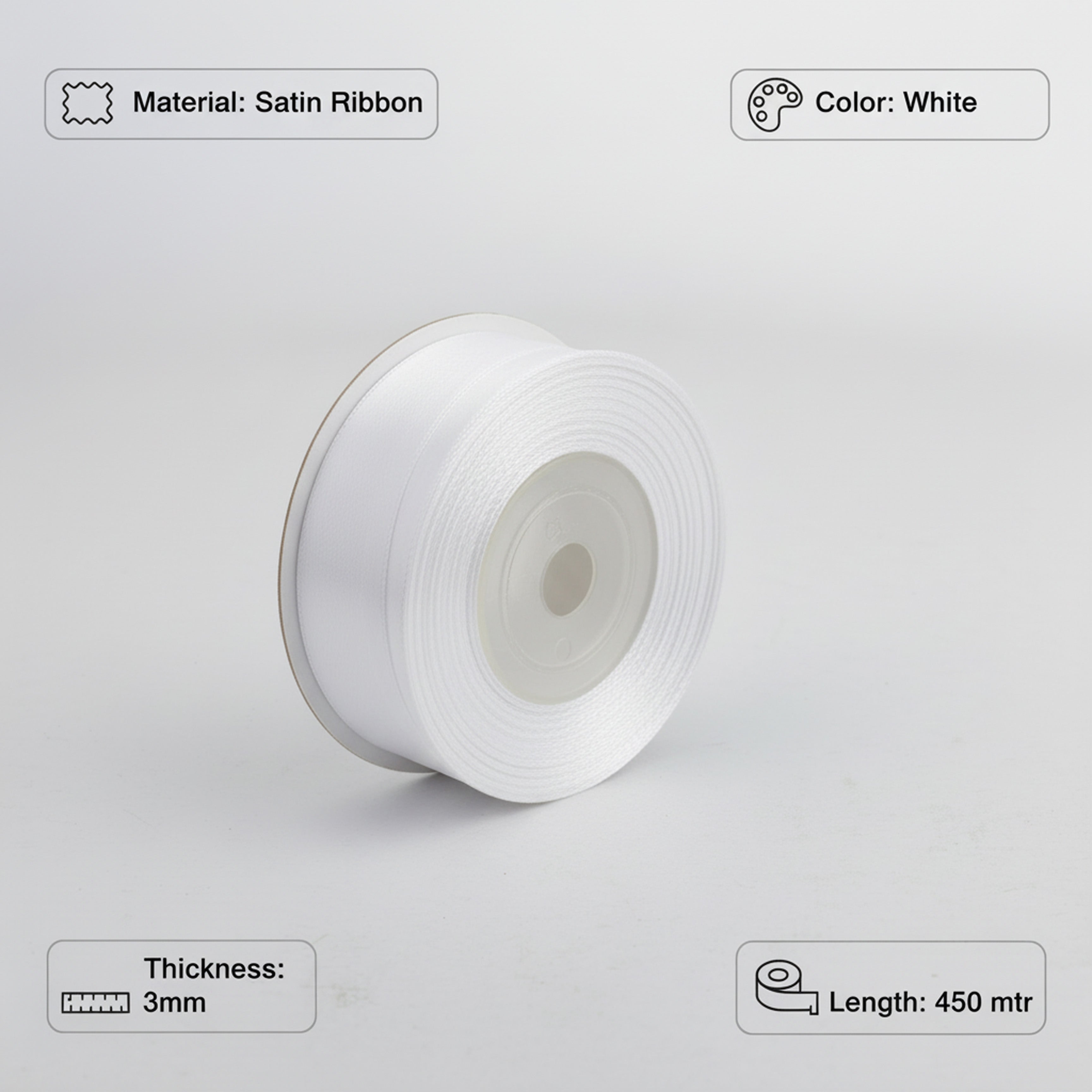 Satin Ribbon 3Mm 60Mtr White