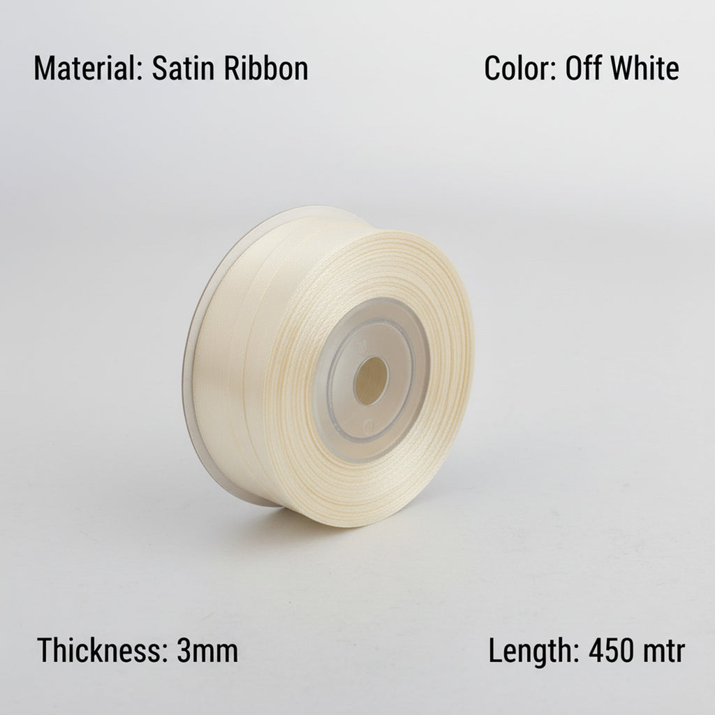 Satin Ribbon 3Mm 60Mtr Off White
