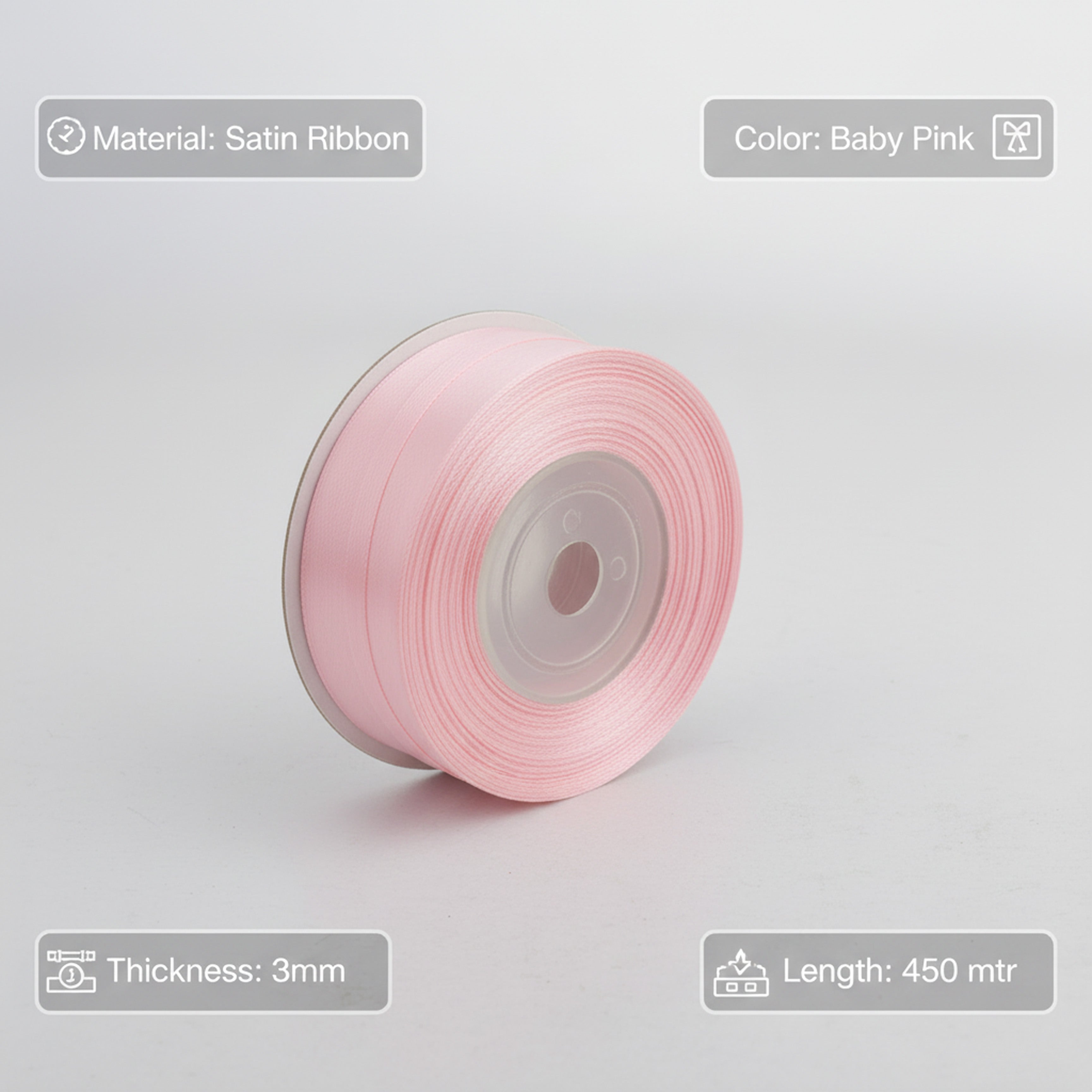 Satin Ribbon 3Mm 60Mtr Baby Pink