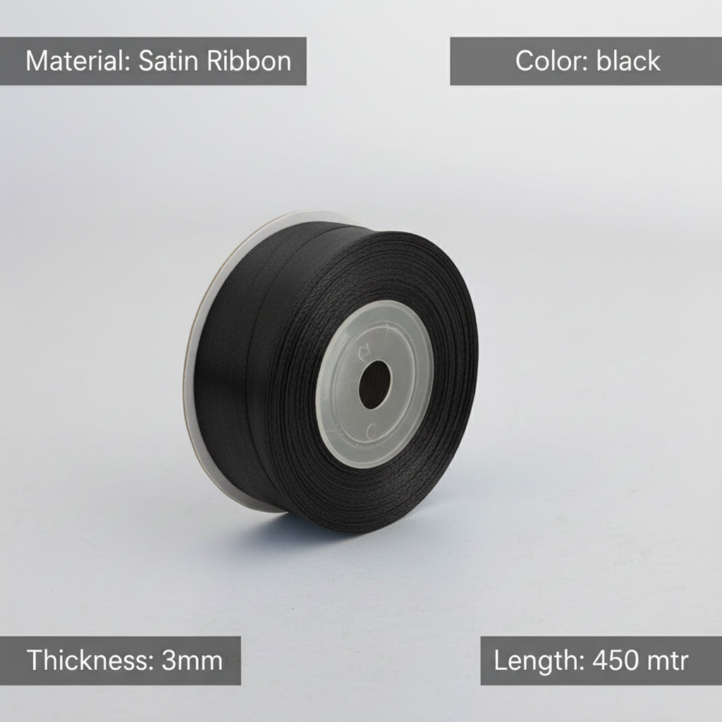 Satin Ribbon 3Mm 60Mtr Black