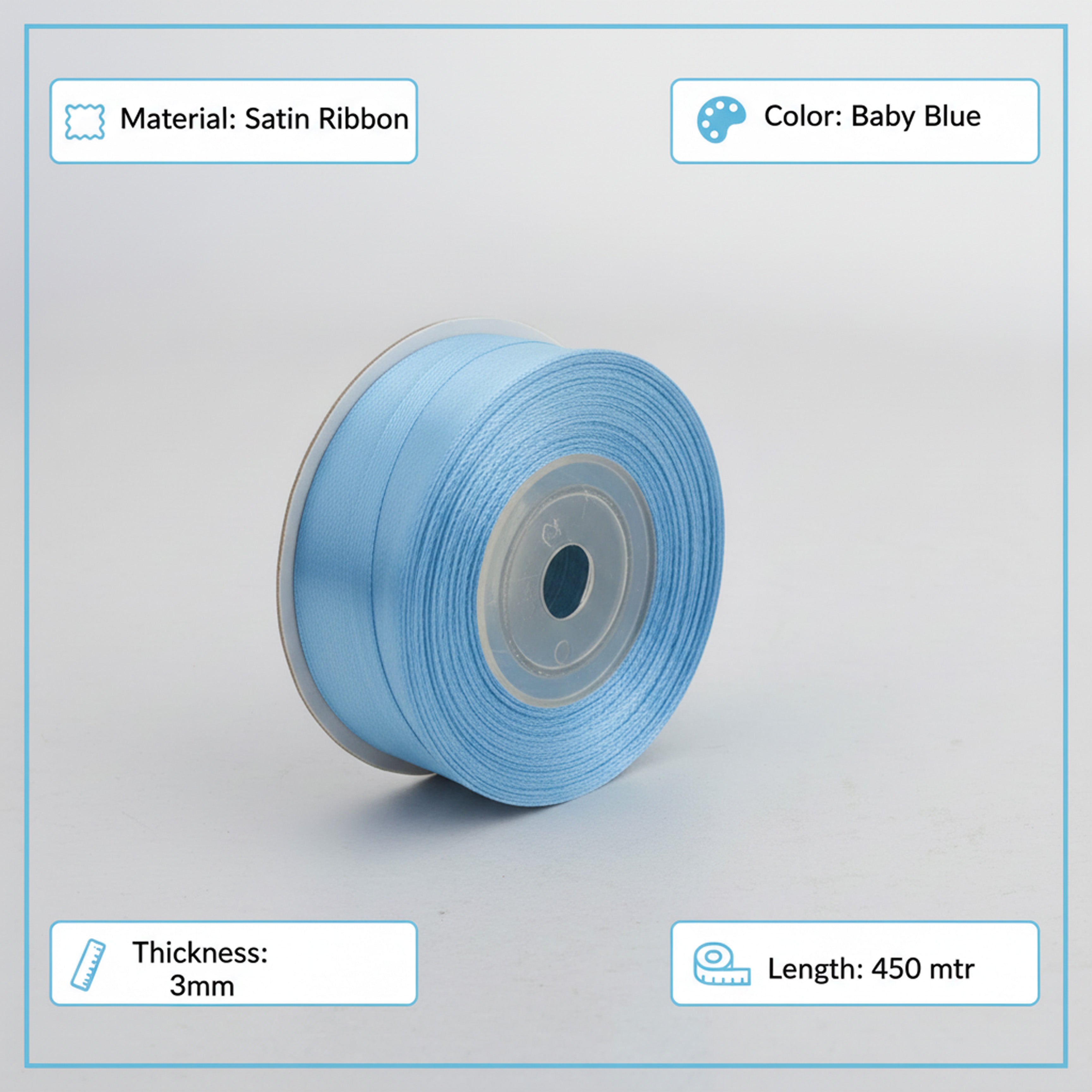 Satin Ribbon 3Mm 60Mtr Baby Blue