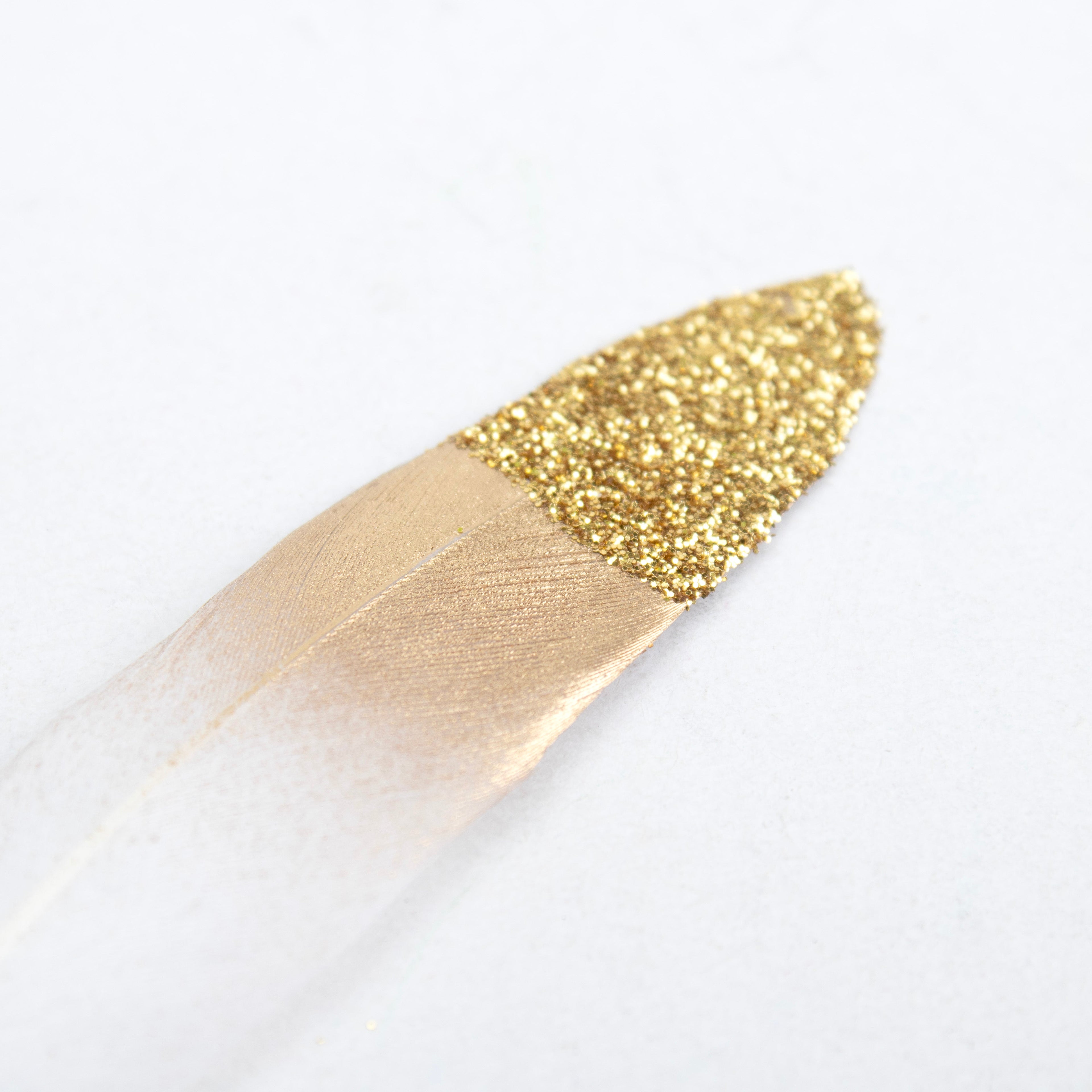 Goose Feathers with Glitter Tip Snow Gold 10 to 15cm 6pc