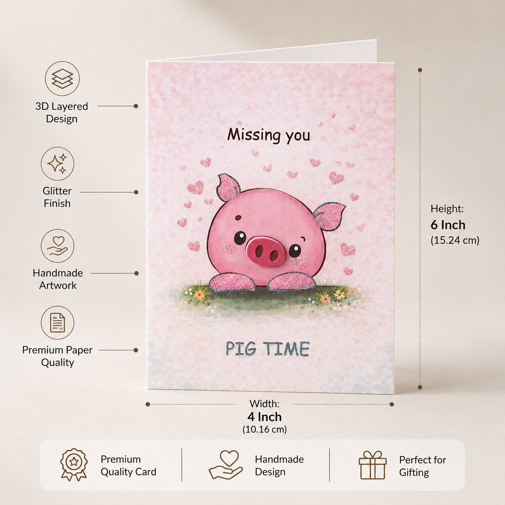 Greeting Card & Envelope Missing Pig Time 4 X 6inch 2pc