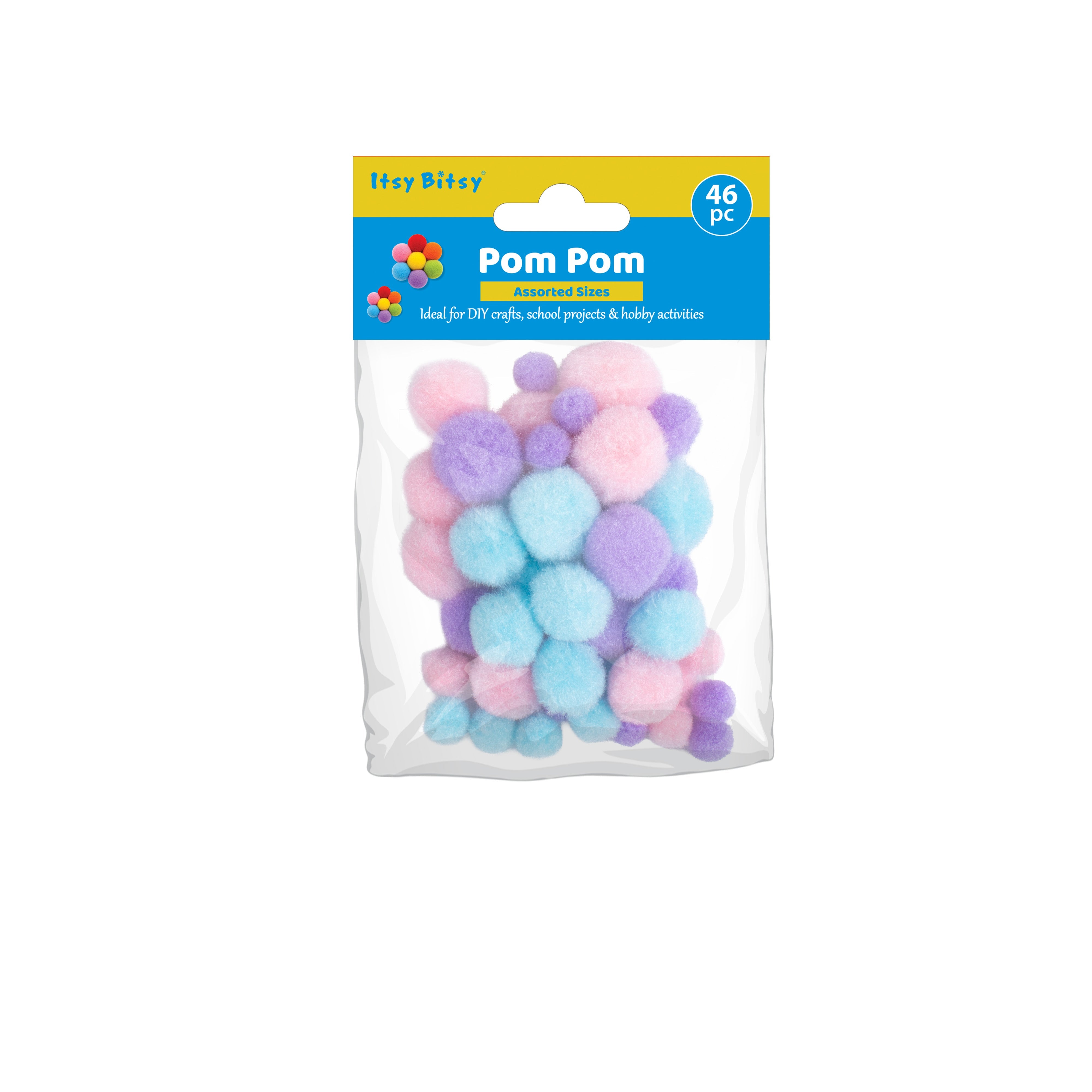 Pom Pom Pastel Assorted Sizes 46pc