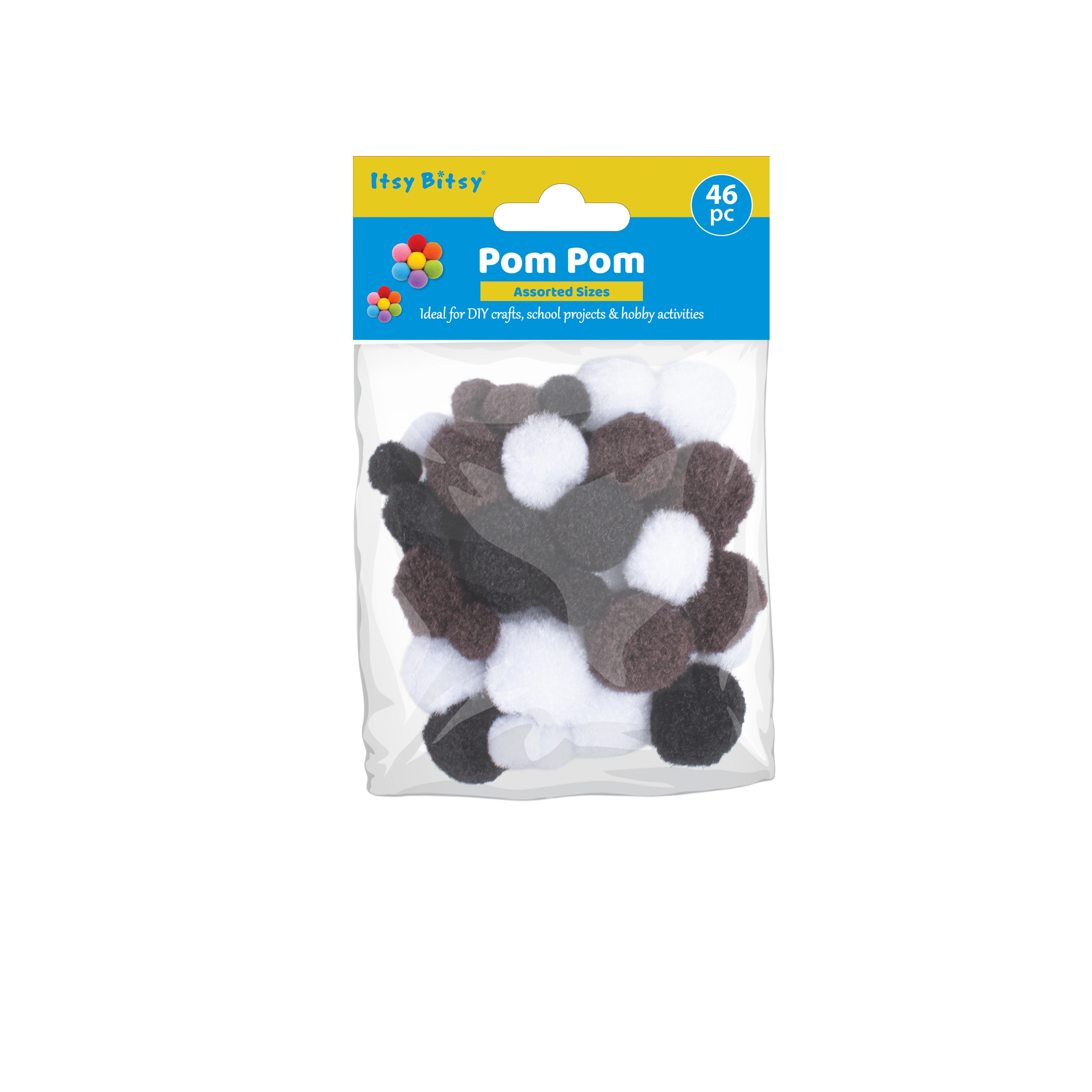 Pom Pom Natural Assorted Sizes 46pc