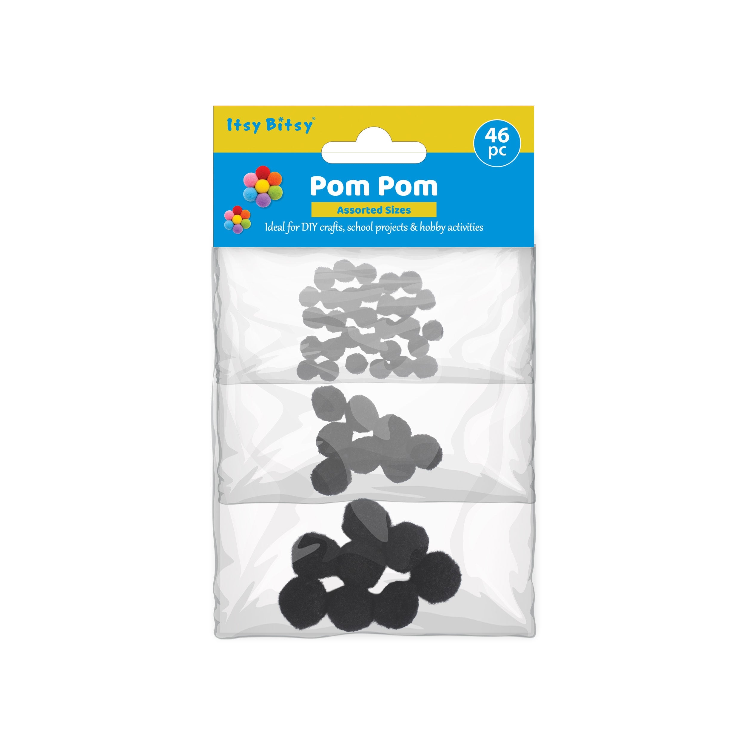 Pom Pom Black 10 /16 / 20mm 3 size Layer pack 46pc