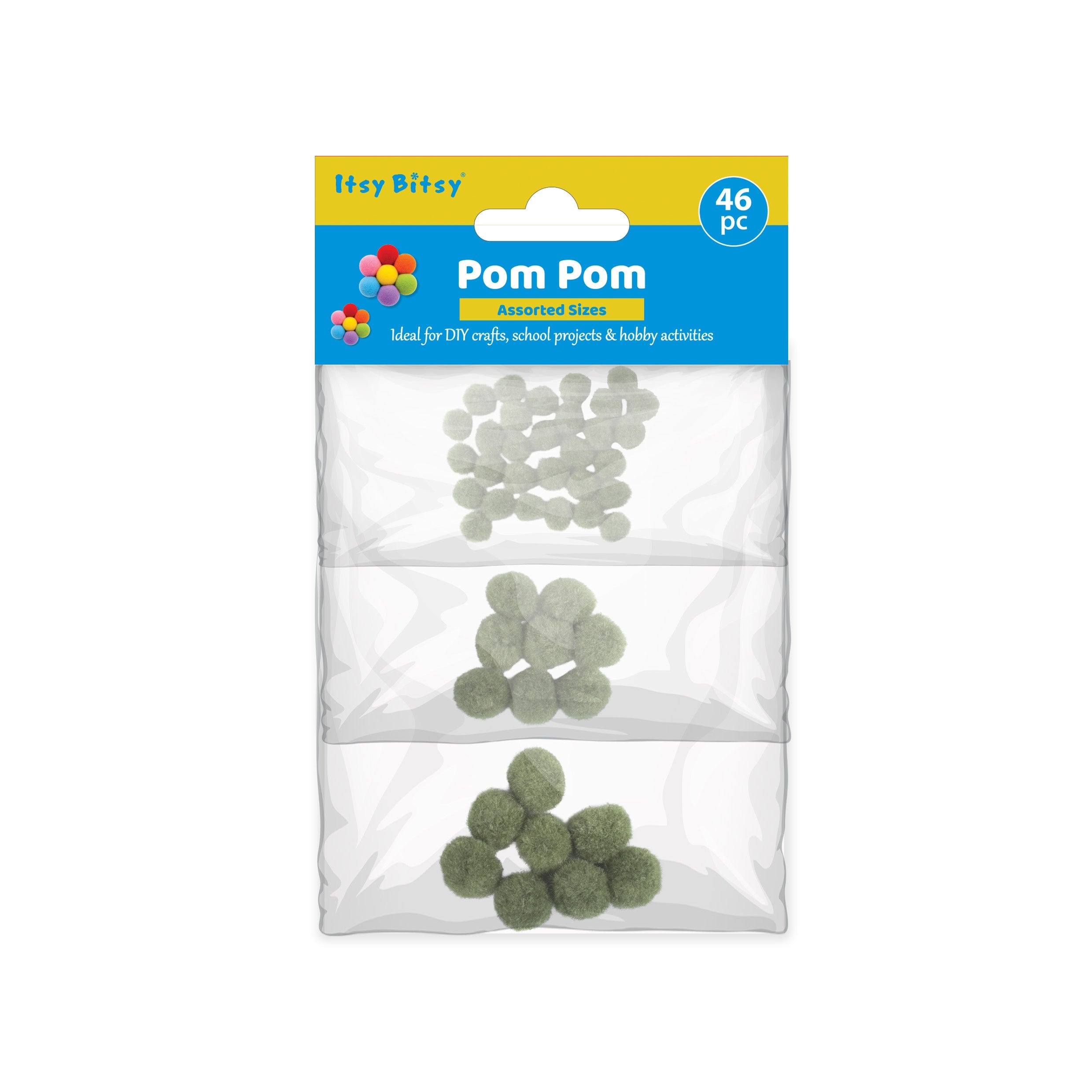 Pom Pom Moss Green 10 /16 / 20mm 3 size Layer pack 46pc