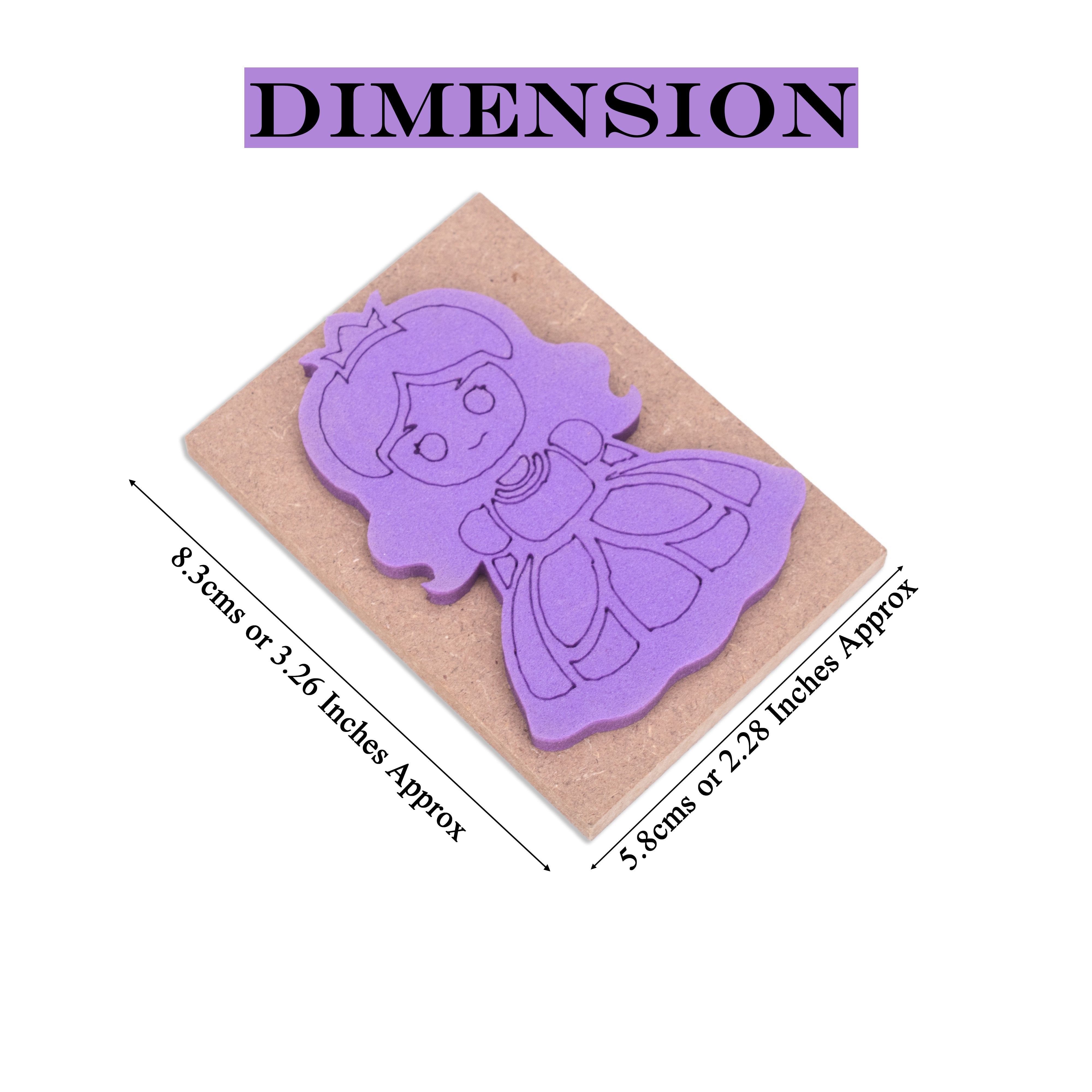 Foam Stamp Little Princess 7.7 x 5.5cm X 5mm Thick (MDF Base 5.5mm thick rectangle 8 x 5.8cm) 1pc