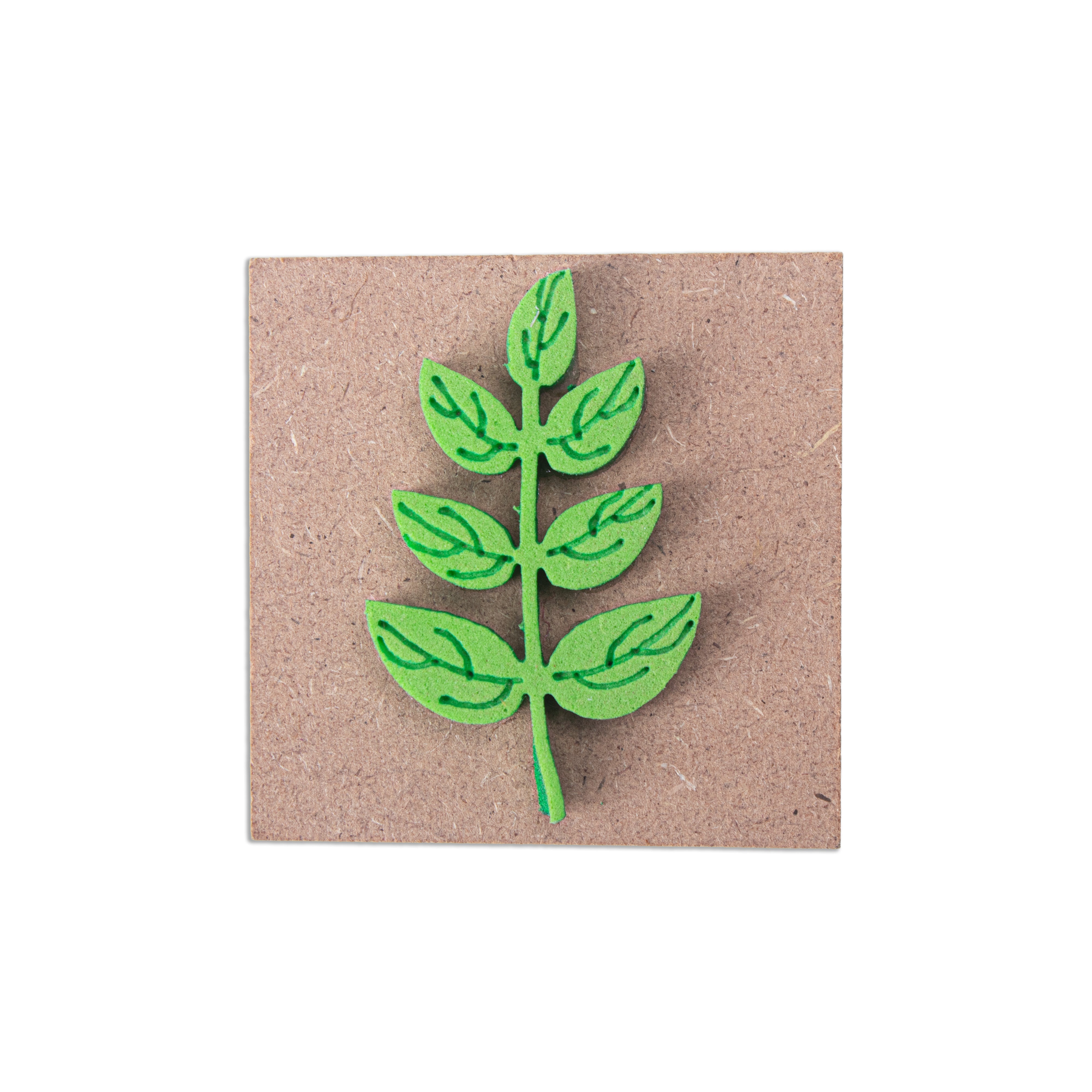 Foam Stamp Leaf Sprig 4.5 x 3cm X 5mm Thick (MDF Base 5.5mm thick square 5 x 5cm) 1pc