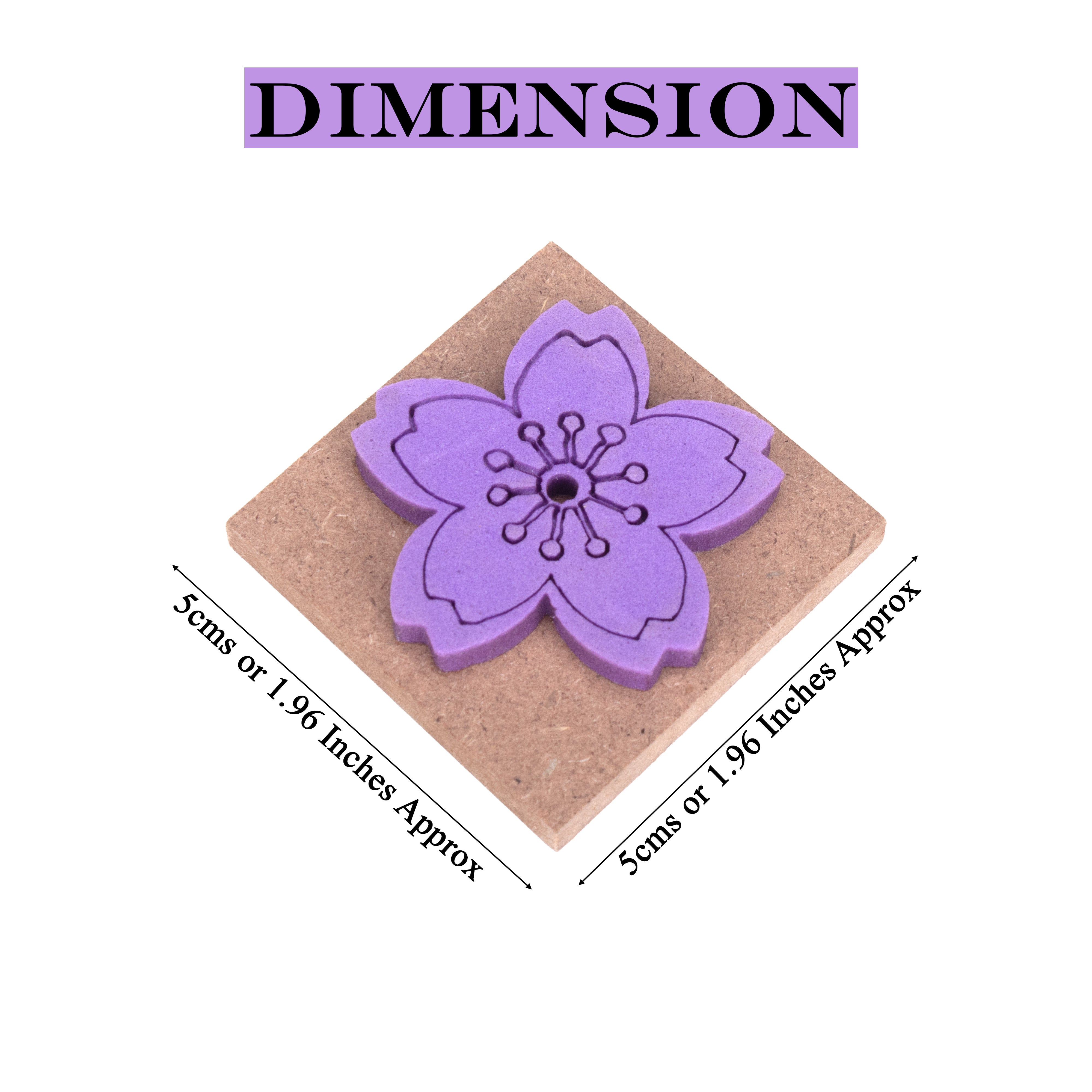Foam Stamp Flower Blossom 4.4cm Dia X 5mm Thick (MDF Base 5.5mm thick square 5 x 5cm) 1pc