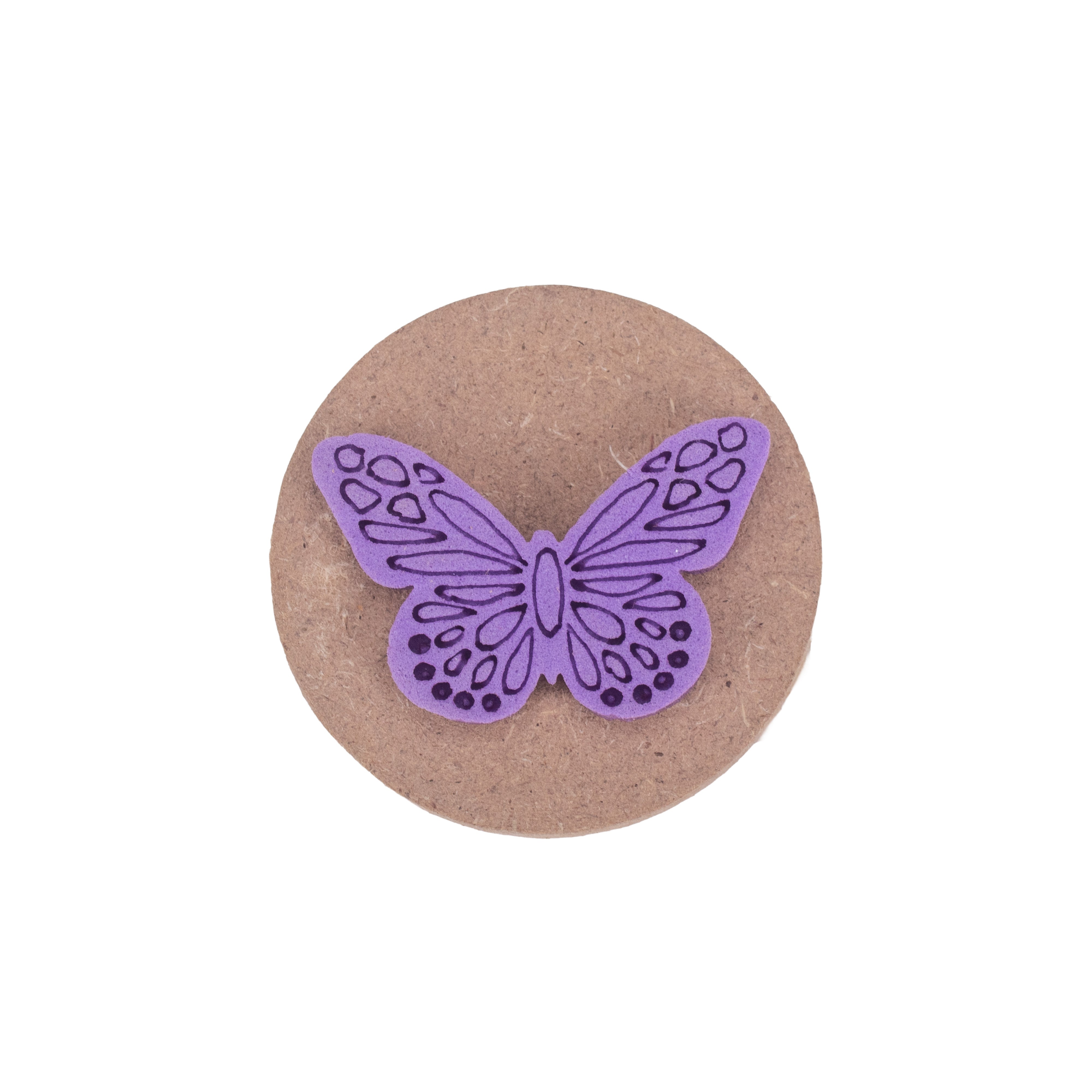 Foam Stamp Ornate Butterfly 4.2 x 3cm X 5mm Thick (MDF Base 5.5mm thick round 5cm dia) 1pc