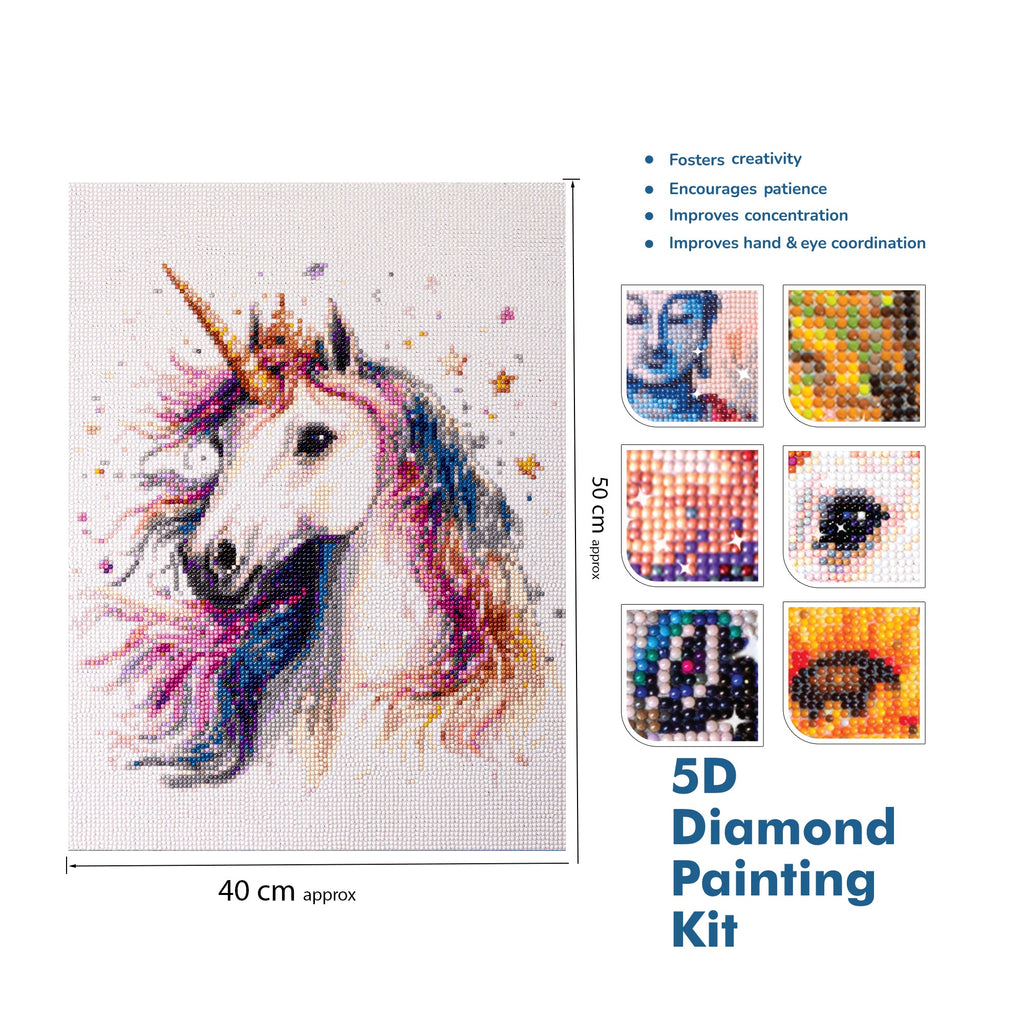 (40 x 50 cm) - 5D Diamond Painting - Sparkle Unicorn Yellow  Matching Frame Combo