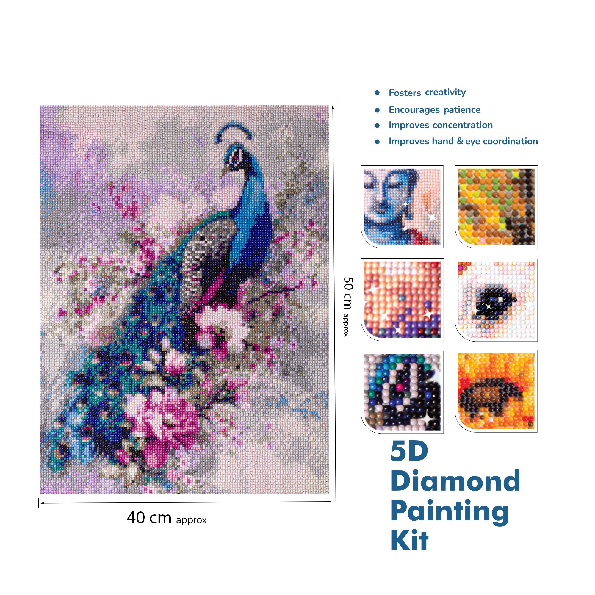 (40 x 50 cm) - 5D Diamond Painting - Peacock Grace  Matching Frame Combo