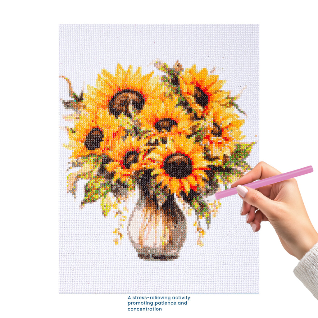 (40 x 50 cm) - 5D Diamond Painting - Sunflower Vase  Matching Frame Combo