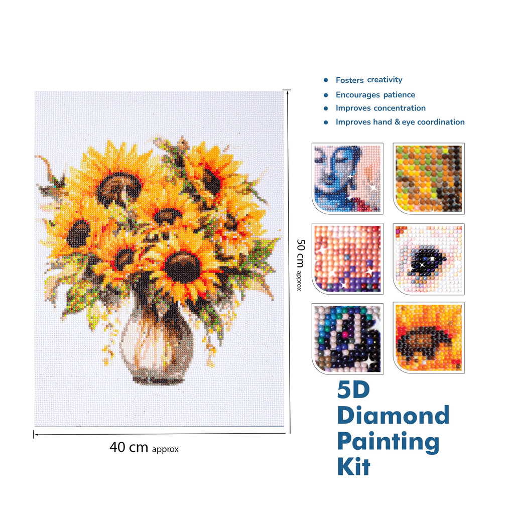 (40 x 50 cm) - 5D Diamond Painting - Sunflower Vase  Matching Frame Combo