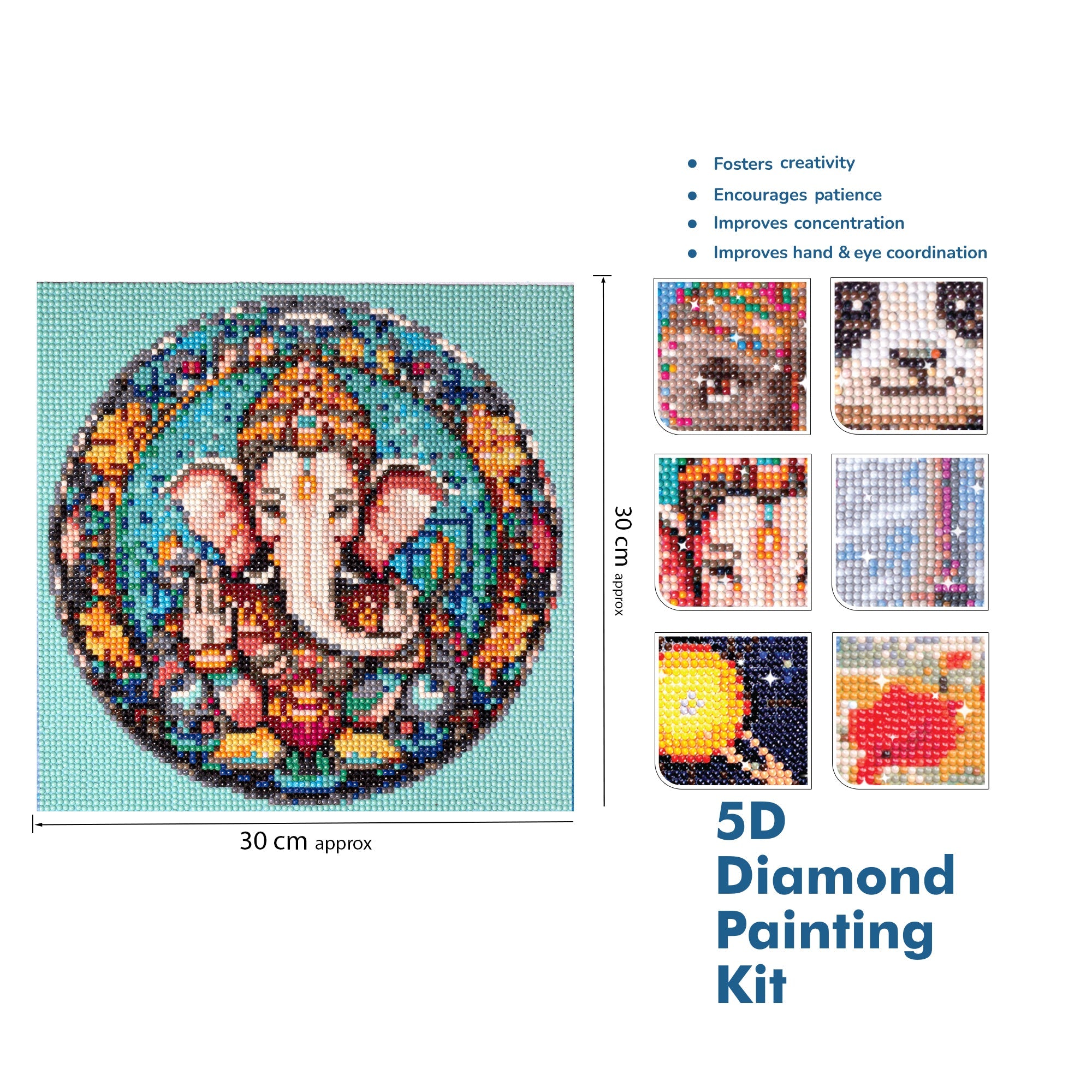 (30 X 30 cm) - 5D Diamond Painting - Shree Ganesha  Matching Frame Combo