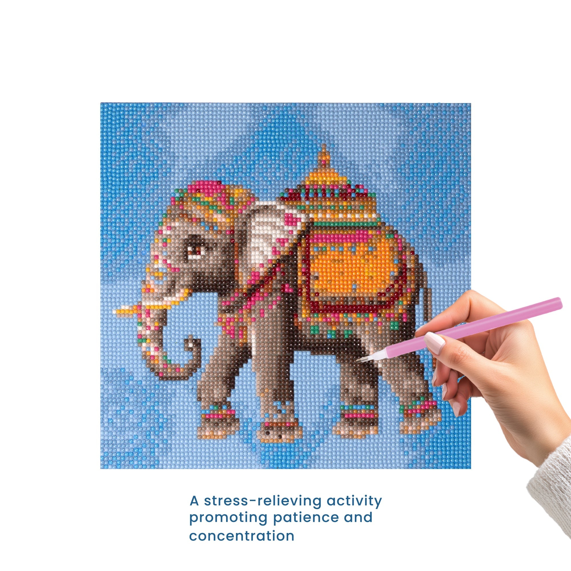 (30 X 30 cm) - 5D Diamond Painting - Ornate Elephant  Matching Frame Combo
