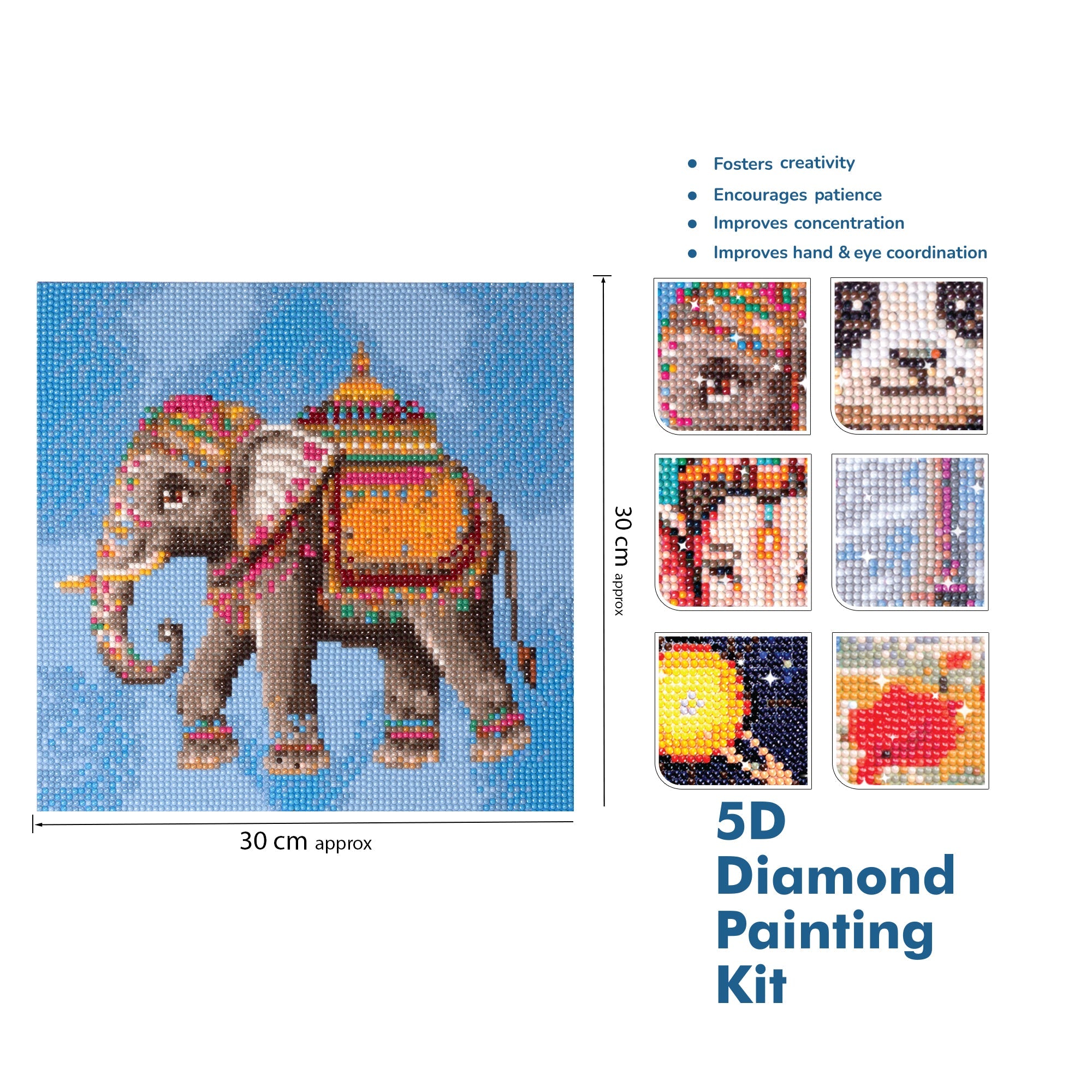 (30 X 30 cm) - 5D Diamond Painting - Ornate Elephant  Matching Frame Combo