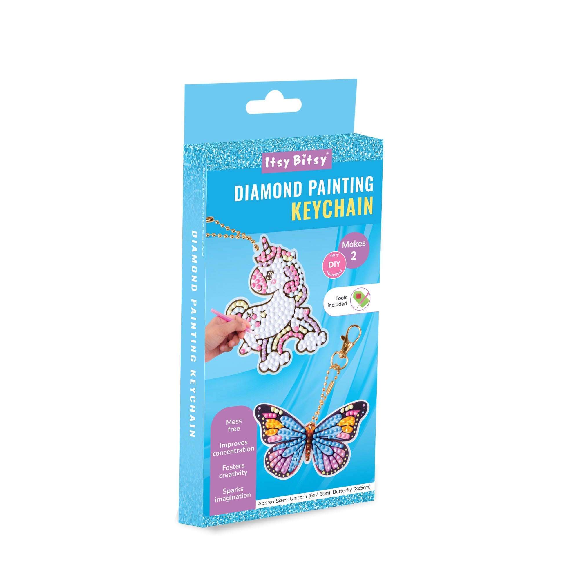 Diamond Painting Key Chain Kit Unicorn & Butterfly 8 X 7cm 2pc Box