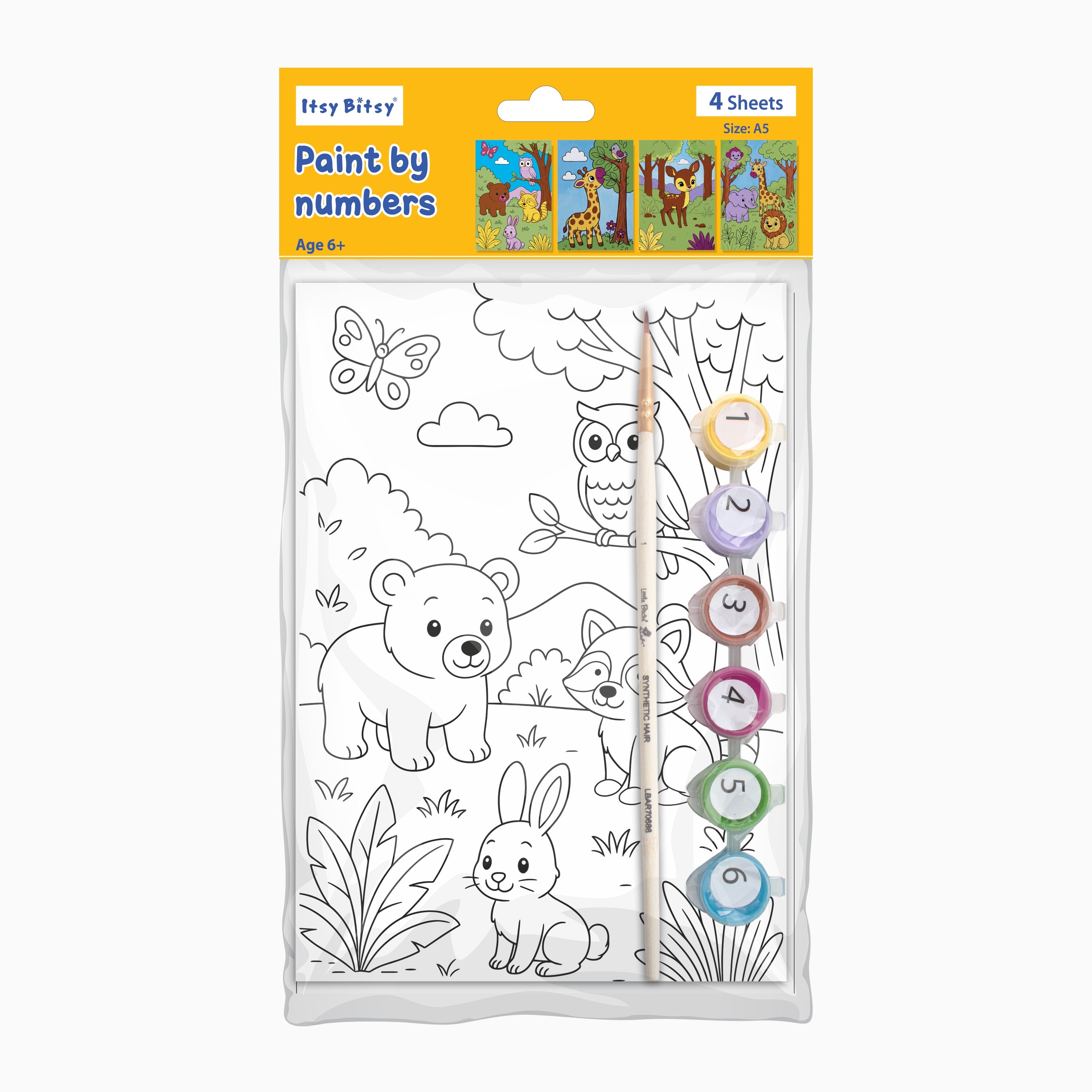 DIY Paint By Numbers - Giraffe Buddy, Set of 4 Designs With Paints and Brush 5.83 X 8.27inch