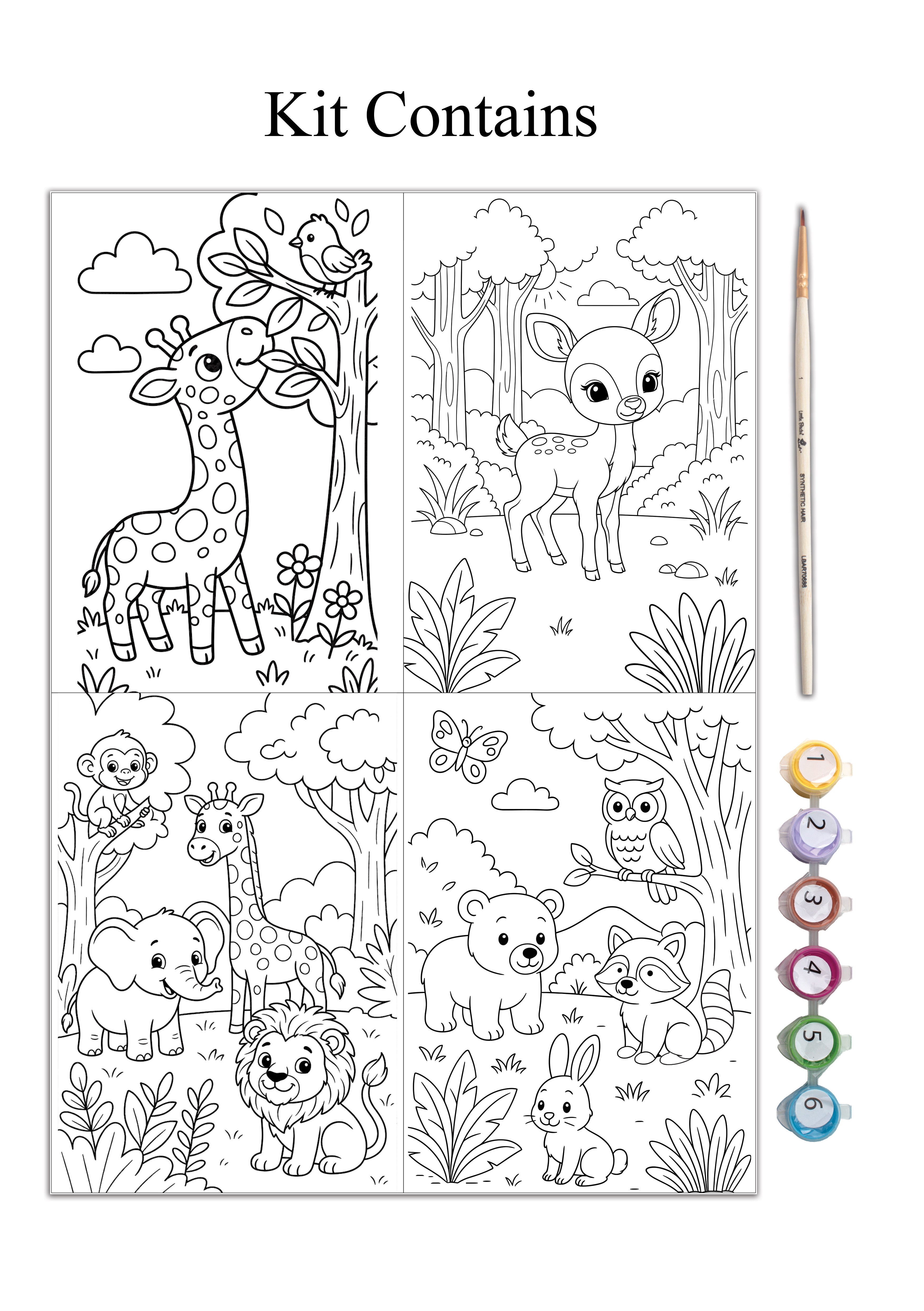 DIY Paint By Numbers - Giraffe Buddy, Set of 4 Designs With Paints and Brush 5.83 X 8.27inch